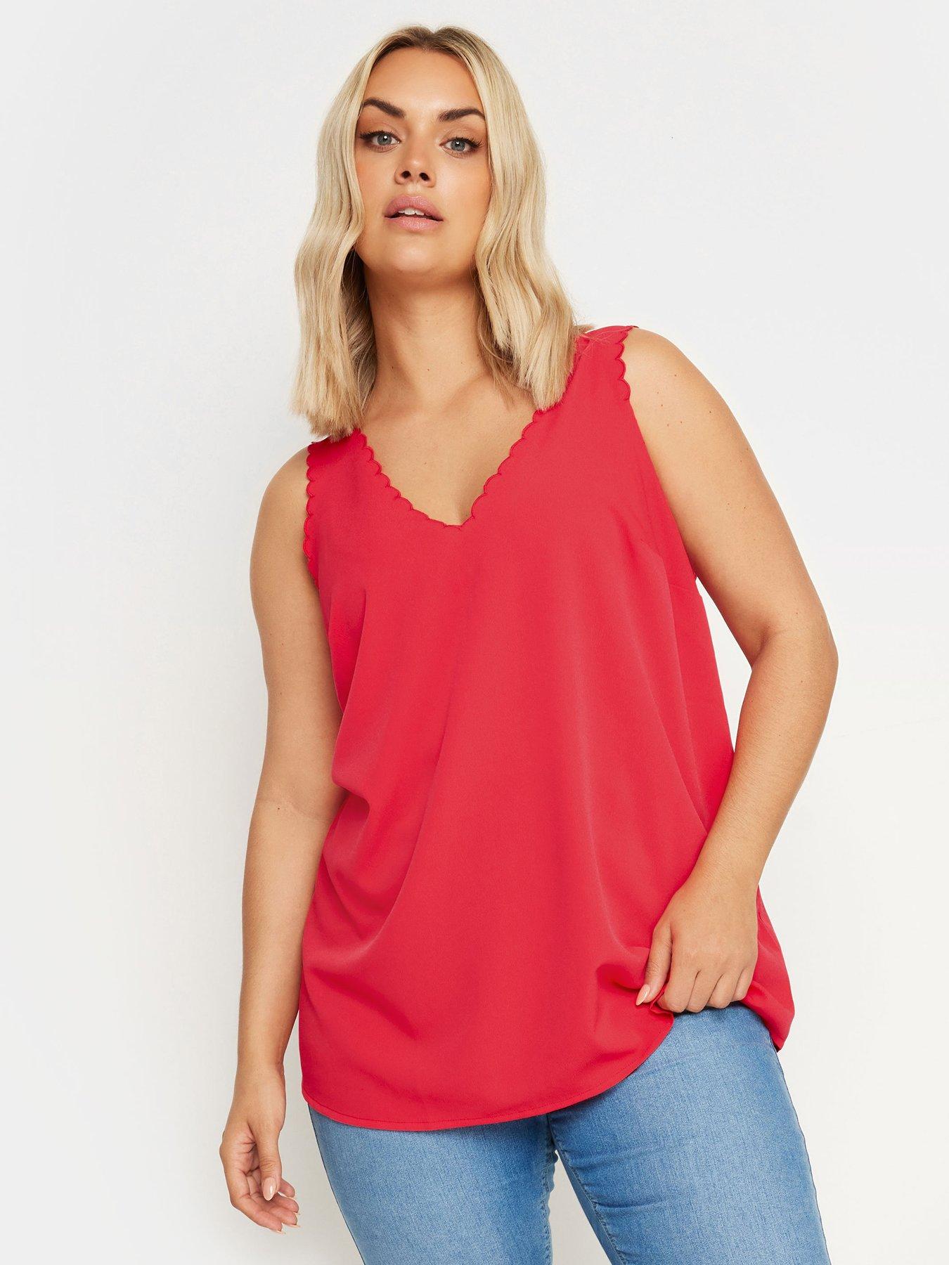 Image 1 of 4 of Yours Curve Scallop Edge Cami - Red