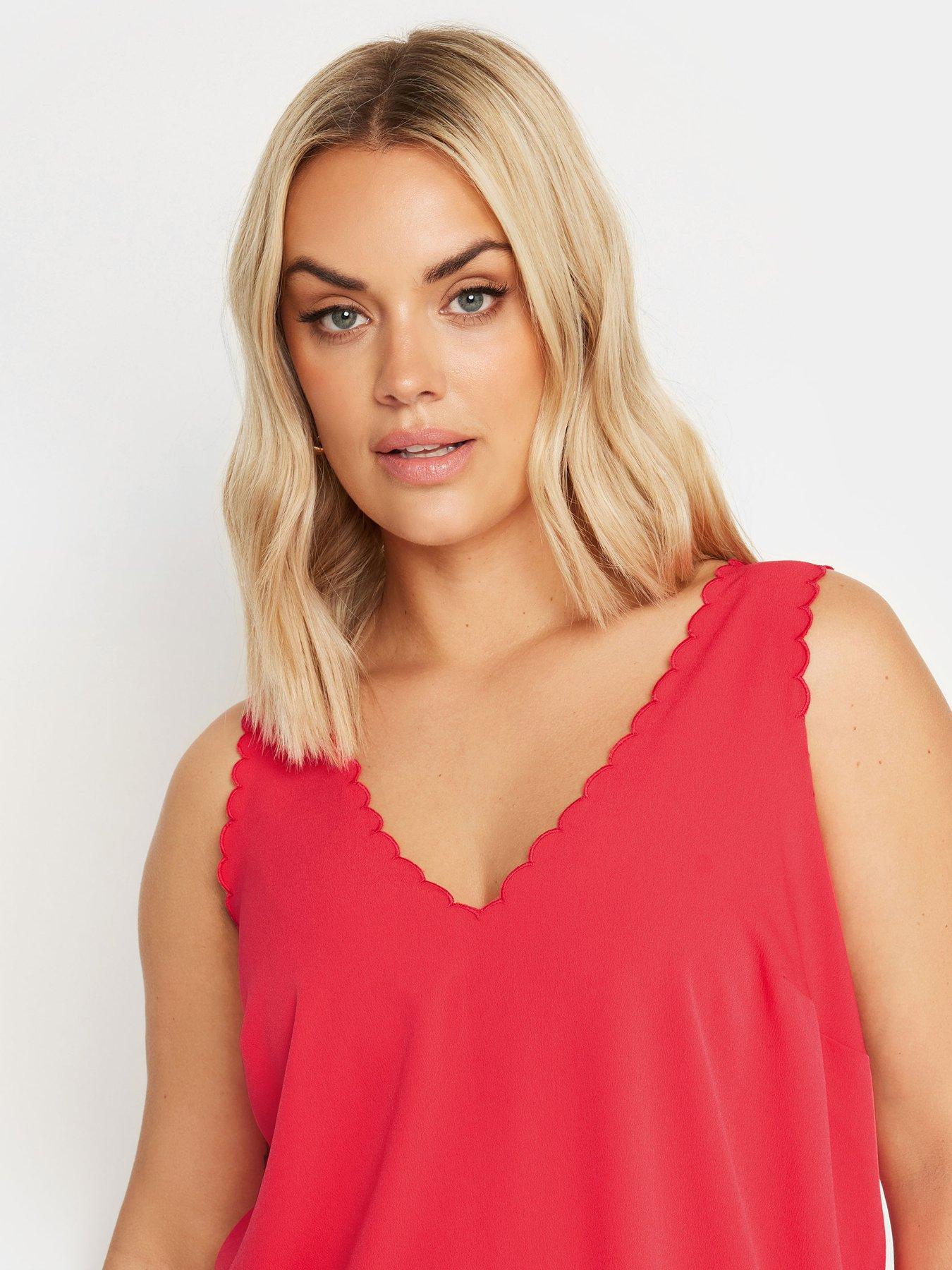 Image 4 of 4 of Yours Curve Scallop Edge Cami - Red