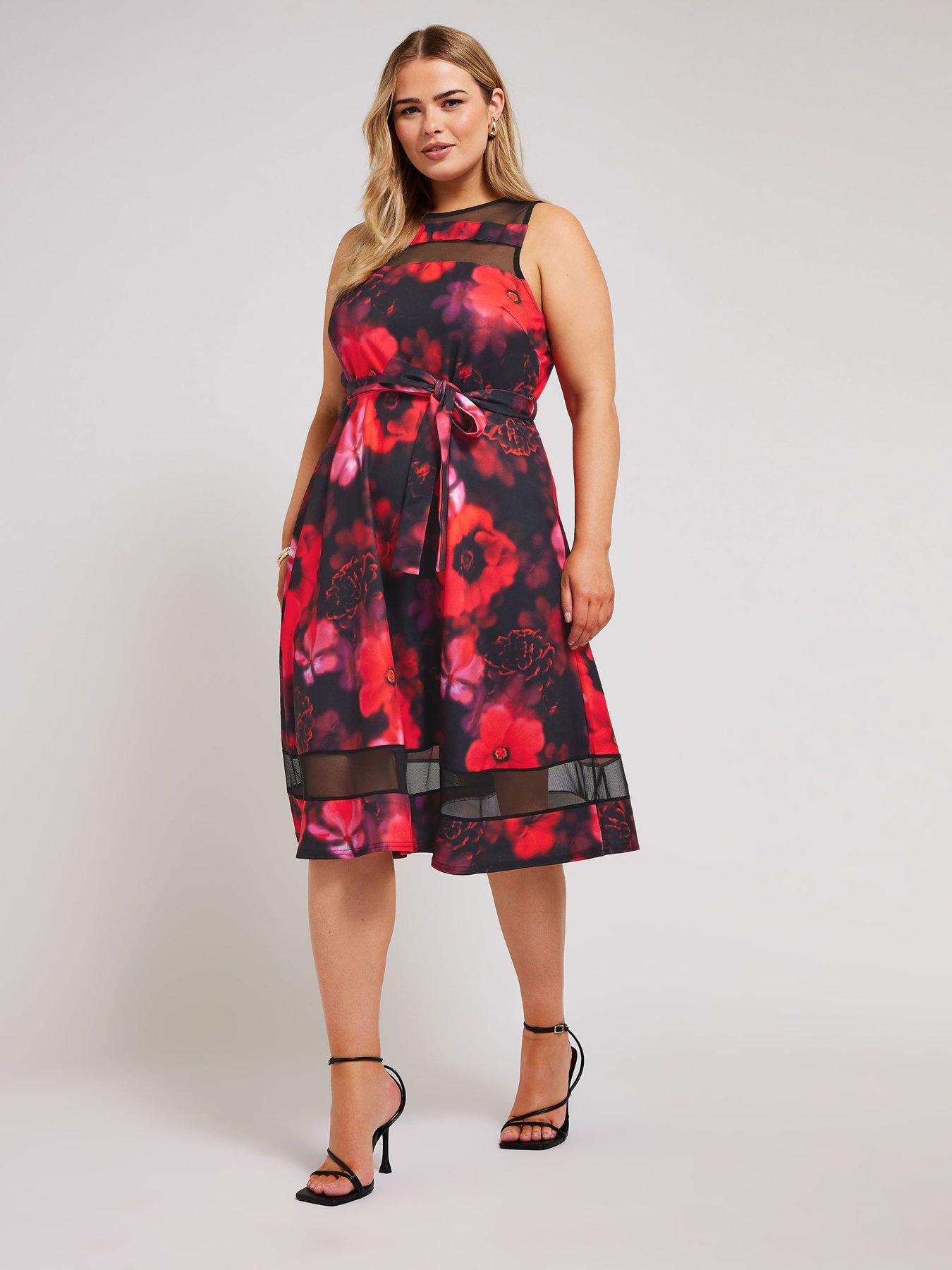 yours-curve-floral-mesh-panel-skater-dress