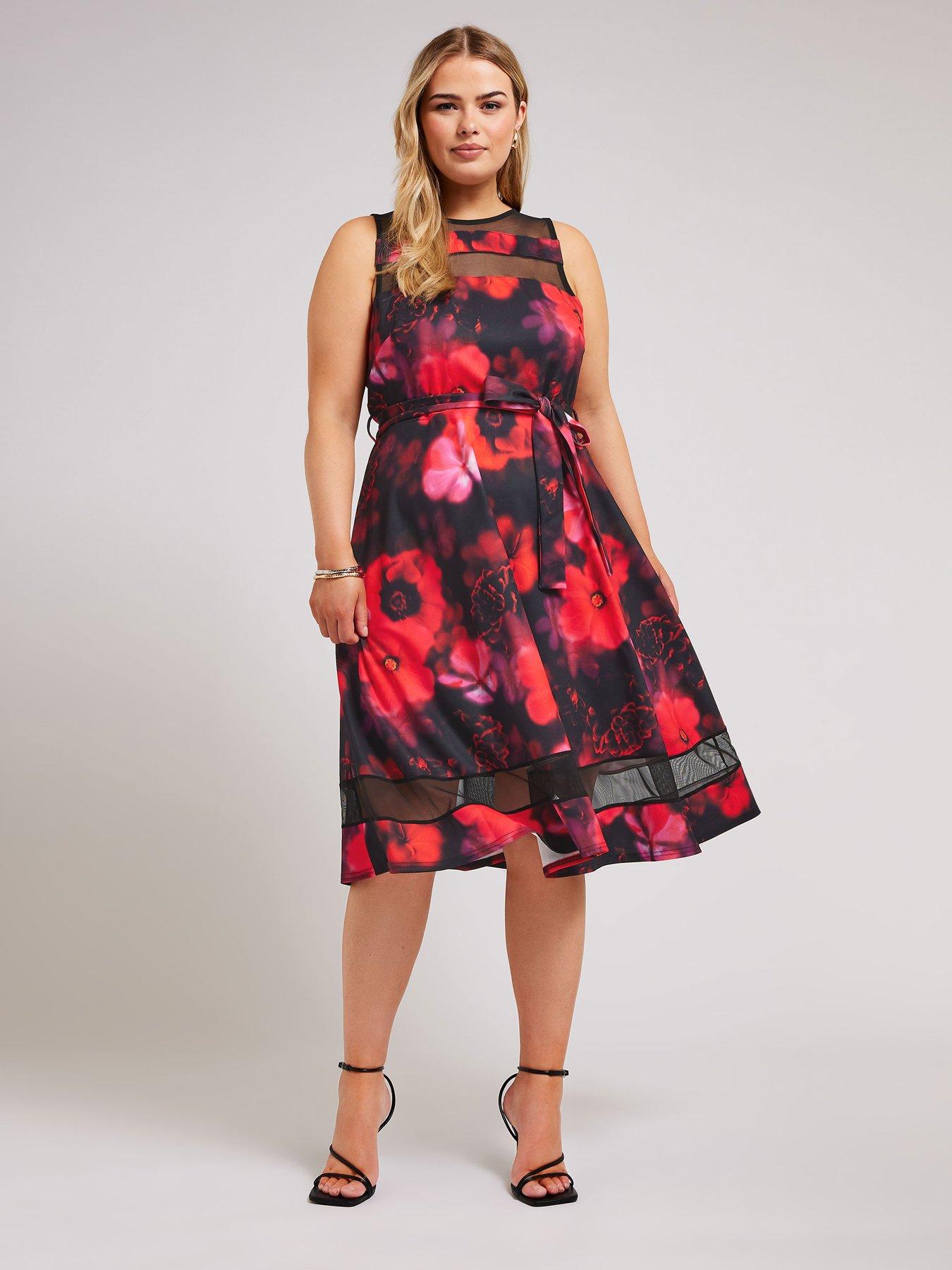 yours-curve-floral-mesh-panel-skater-dressback