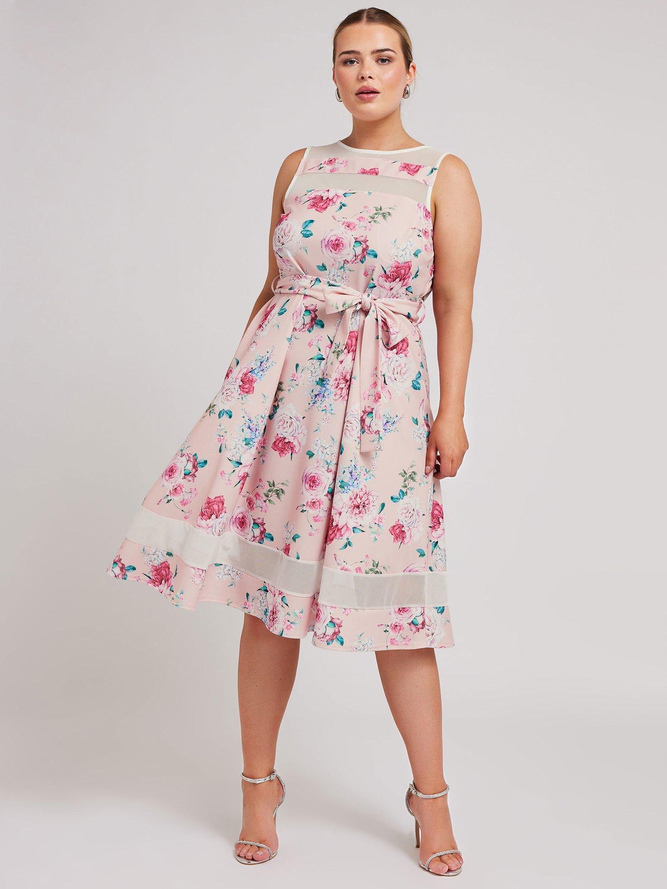 yours-curve-floral-mesh-panel-skater-dress-pink