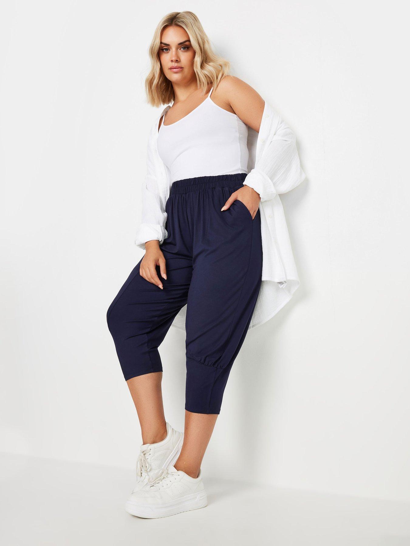 Image 3 of 4 of Yours Curve Ruched Cropped Harem - Blue