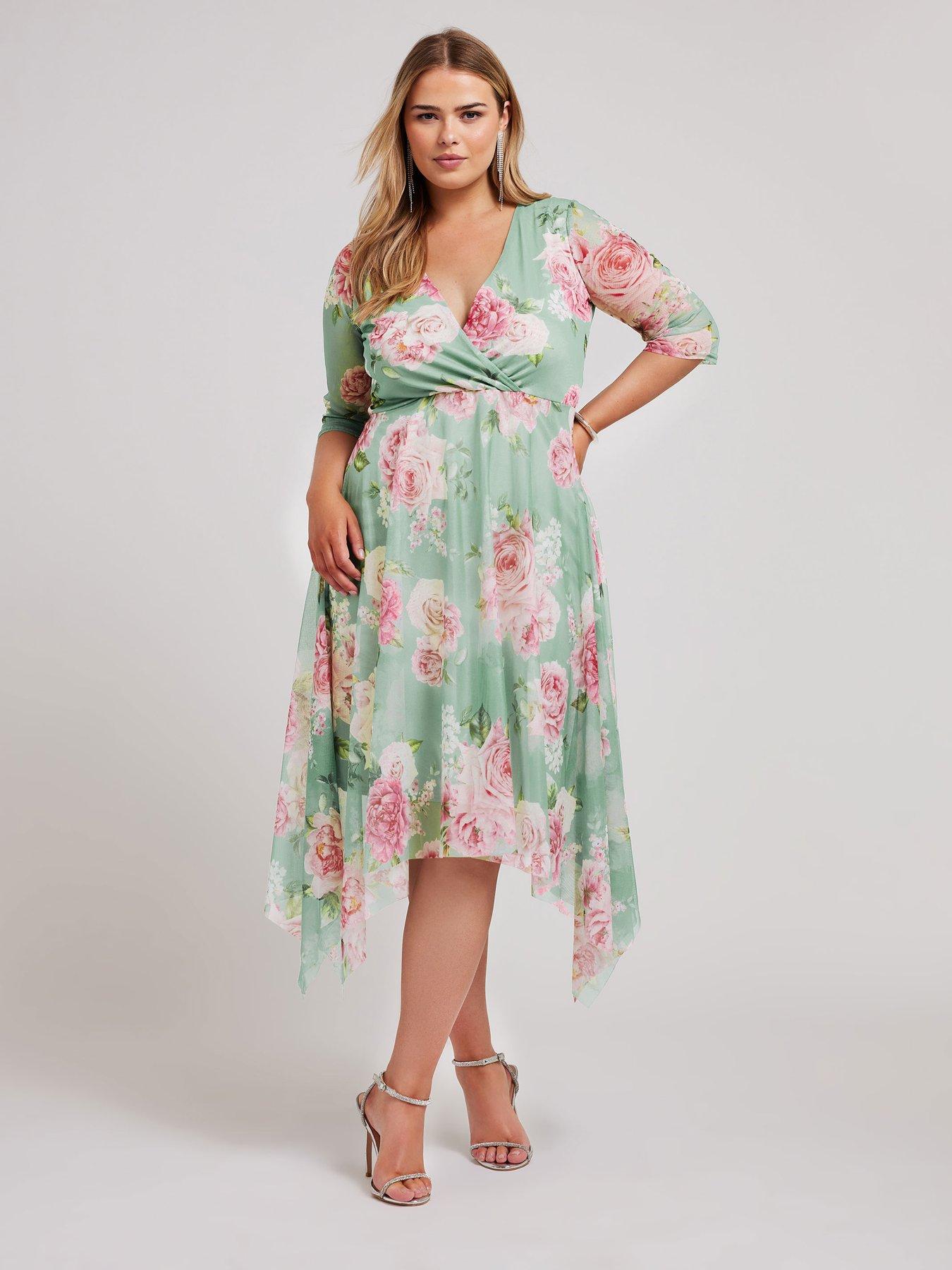 yours-curve-floral-wrap-mesh-hanky-hem-dress-green