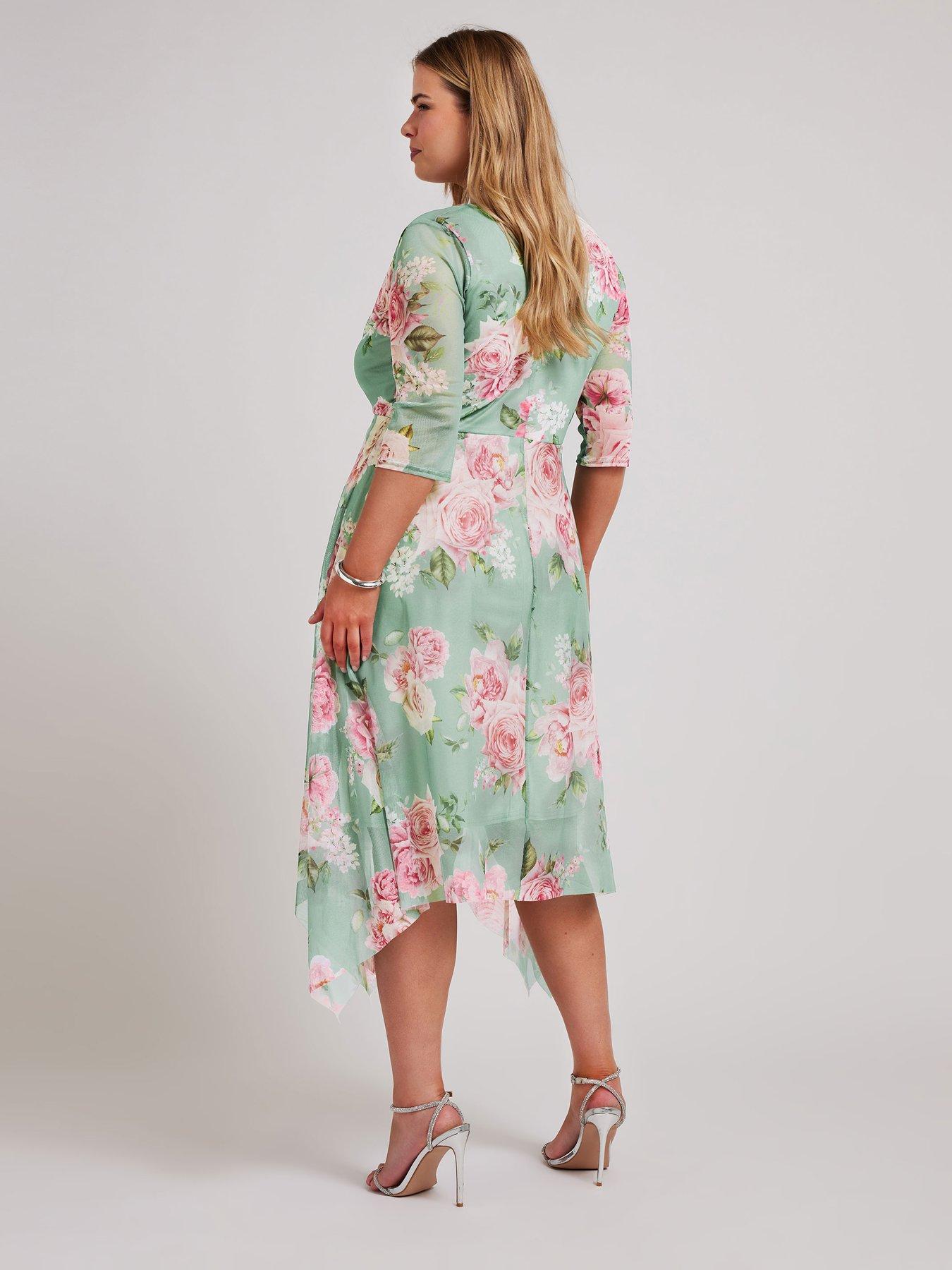 yours-curve-floral-wrap-mesh-hanky-hem-dress-greenstillFront