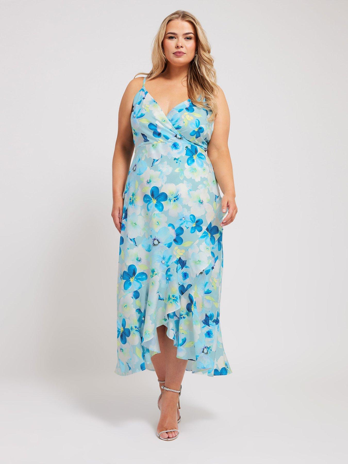 yours-curve-floral-ruffle-wrap-dress-bluefront