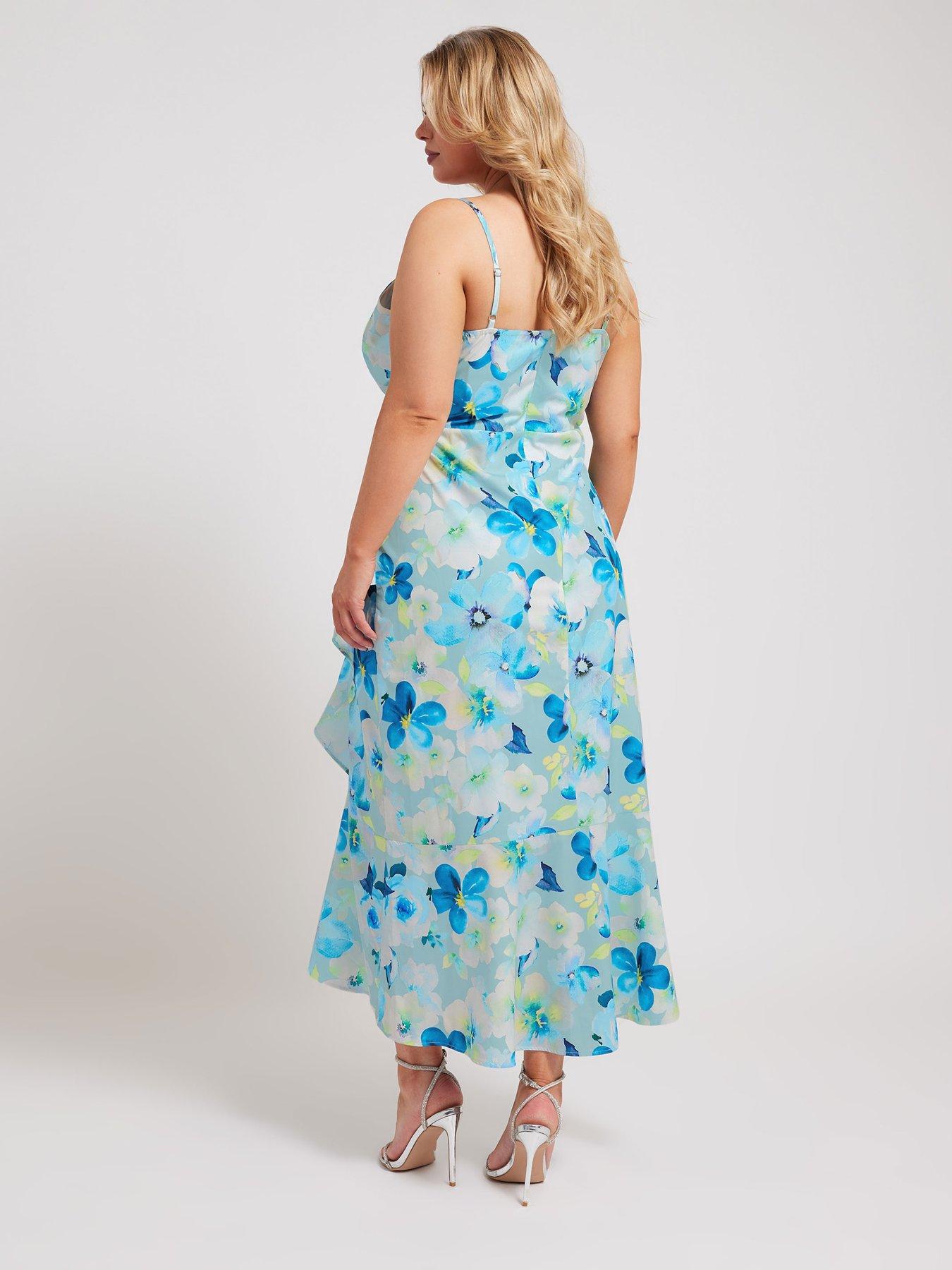 yours-curve-floral-ruffle-wrap-dress-bluestillFront