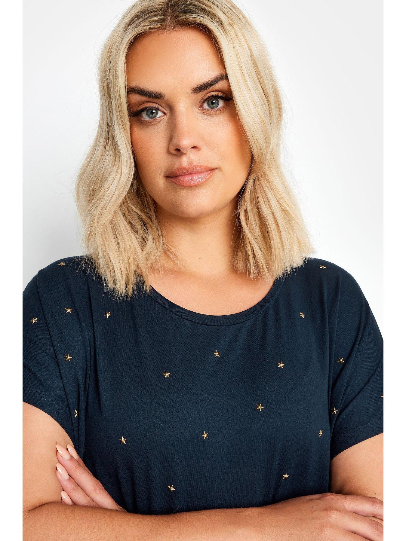 yours-curve-star-embellished-top-blueoutfit