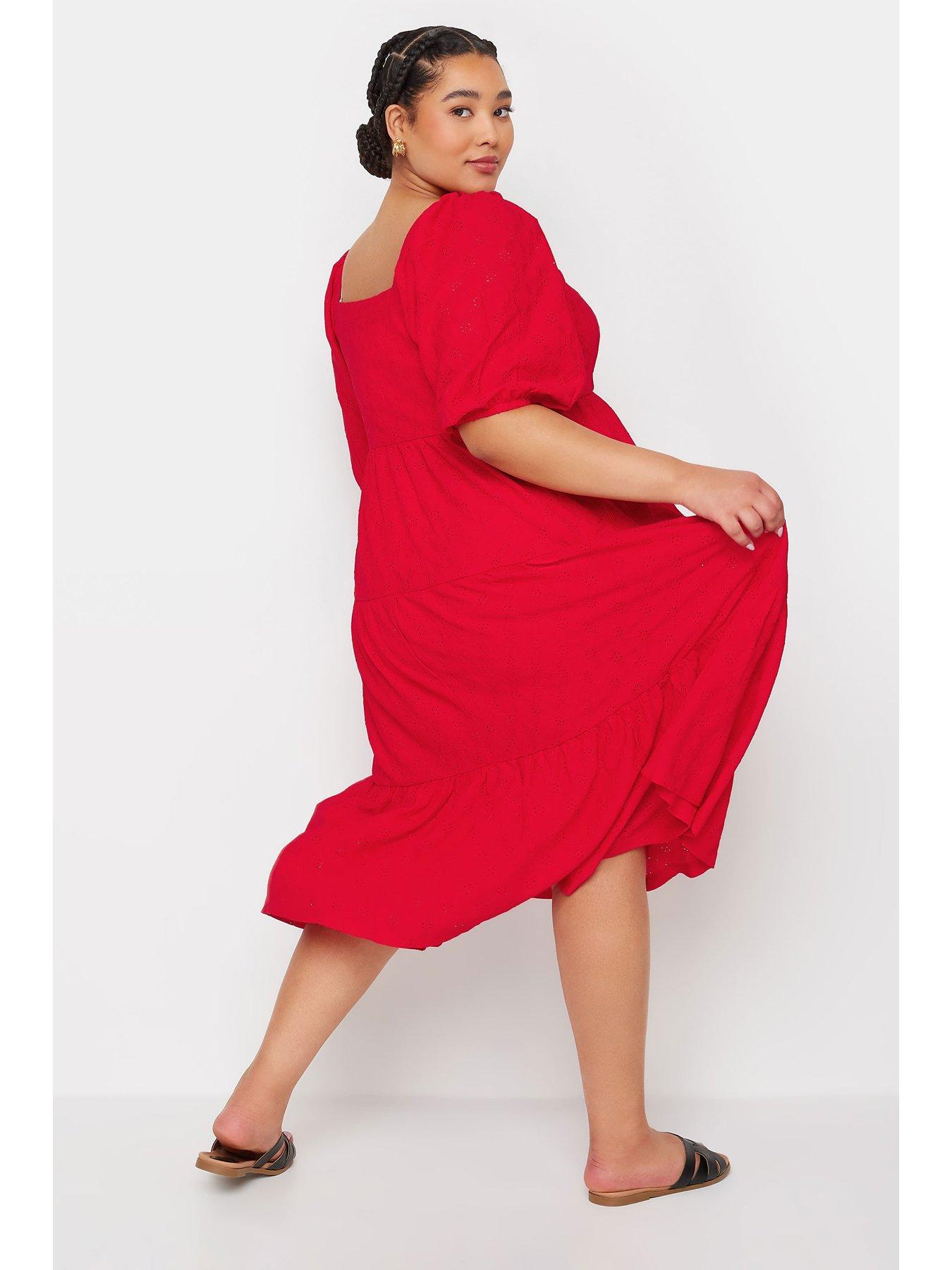 yours-curve-anglaise-button-front-dress-redstillFront