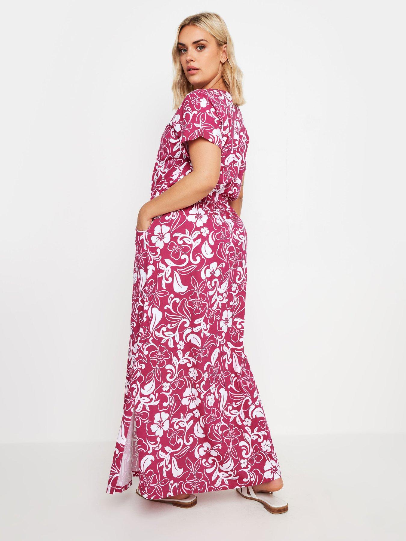 yours-curve-two-tone-summer-swirl-side-split-drawcord-maxi-dress-pinkstillFront