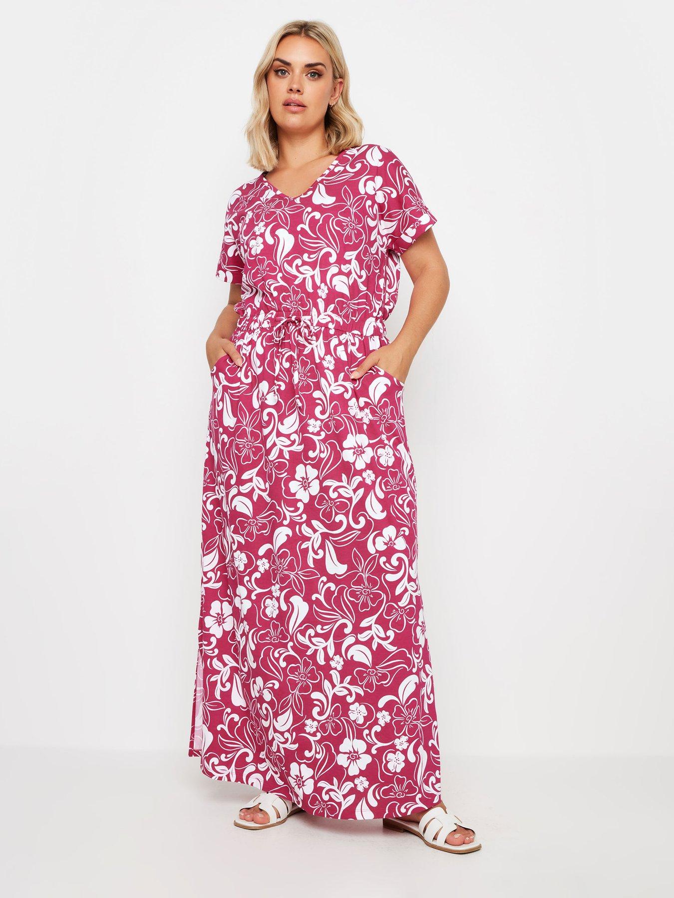 yours-curve-two-tone-summer-swirl-side-split-drawcord-maxi-dress-pinkback