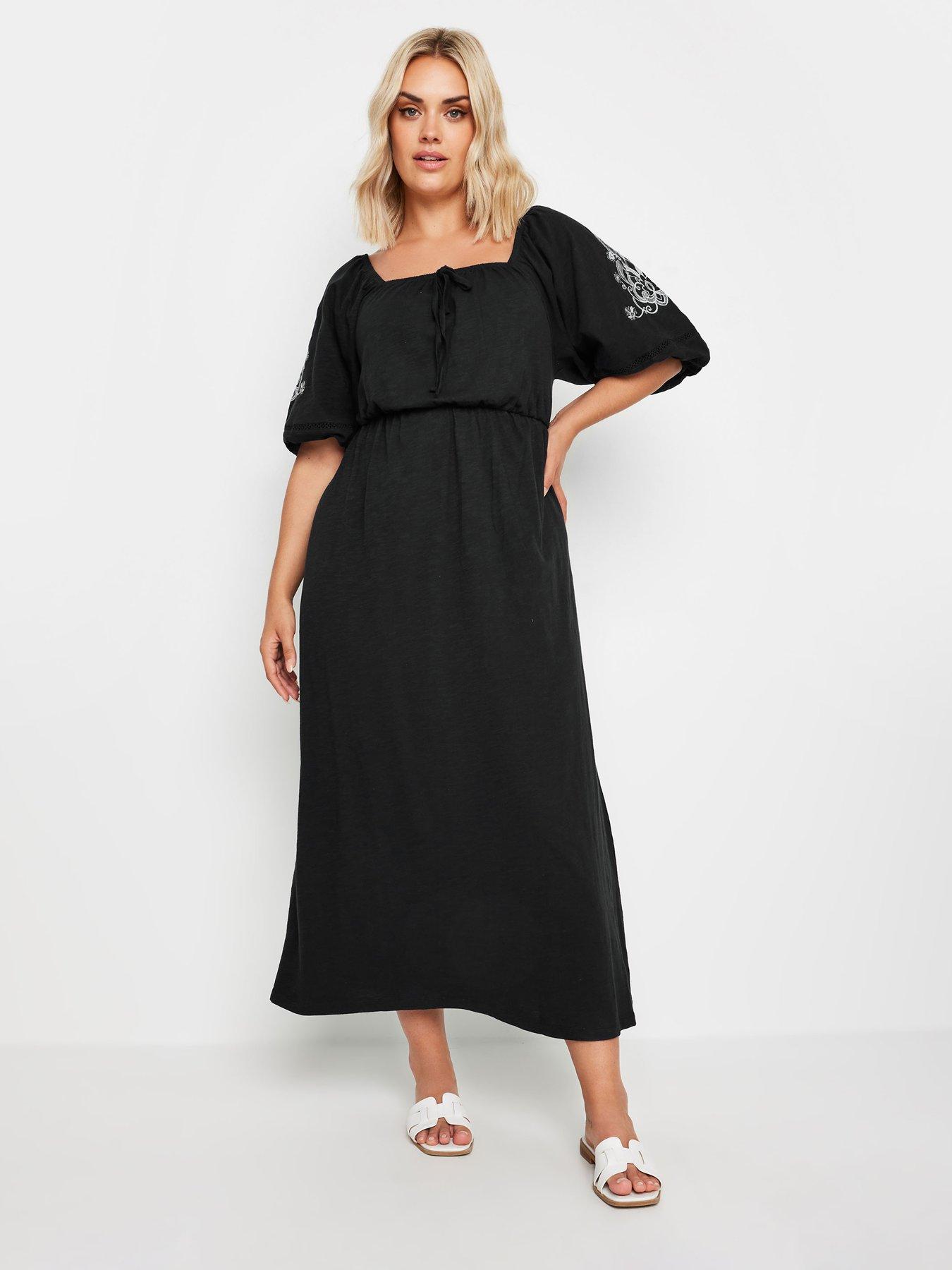 yours-curve-embroidered-puff-sleeve-maxi-dress-blackfront