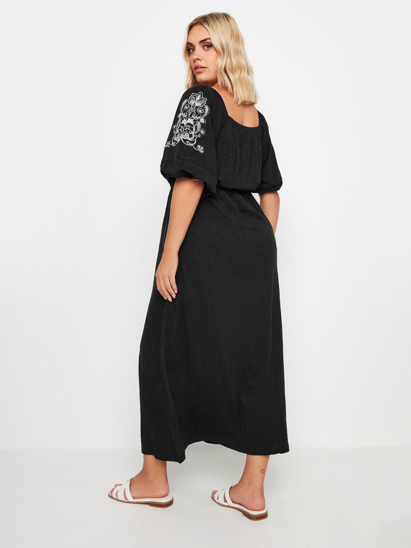 yours-curve-embroidered-puff-sleeve-maxi-dress-blackstillFront