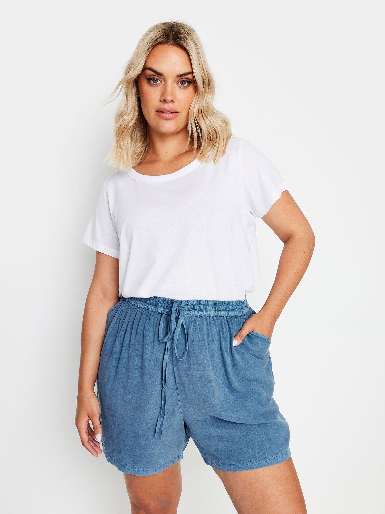 yours-curve-acid-wash-chambray-shorts-bluefront