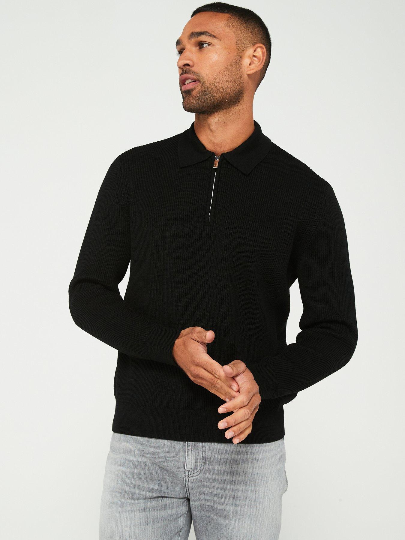 Black Edition 1 4 Zip Knitted Jumper Black