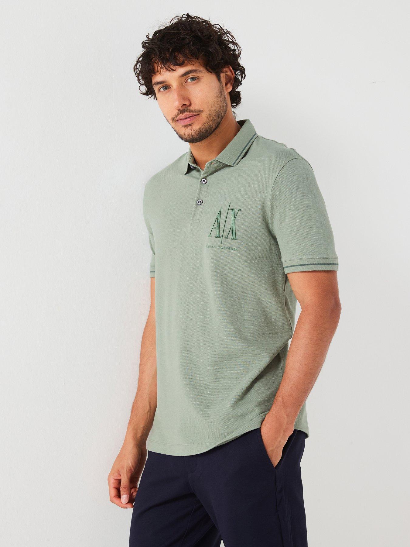 Image 1 of 4 of Armani Exchange Regular Fit Left Chest Icon Logo Polo Shirt - Green