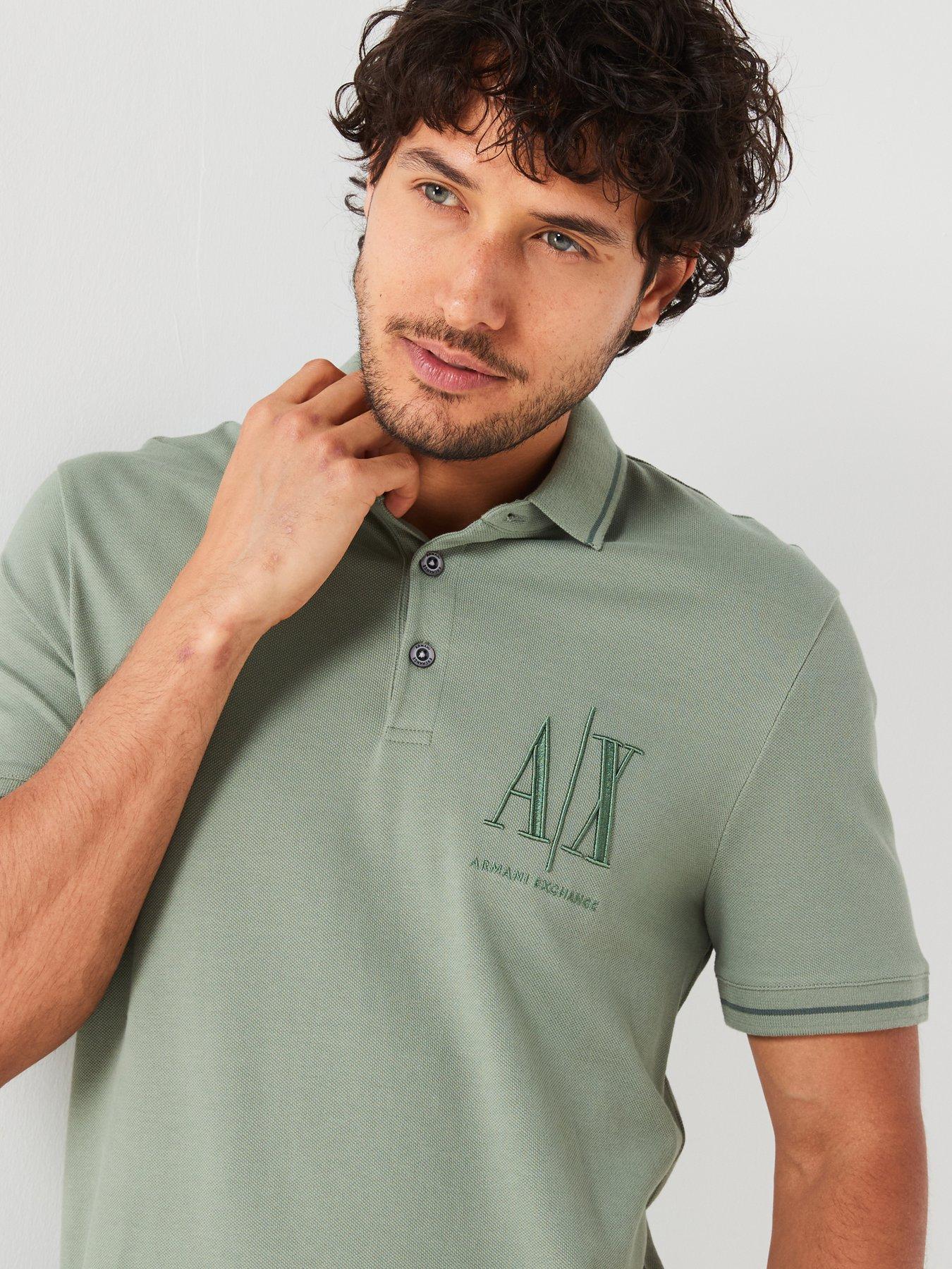 Image 4 of 4 of Armani Exchange Regular Fit Left Chest Icon Logo Polo Shirt - Green