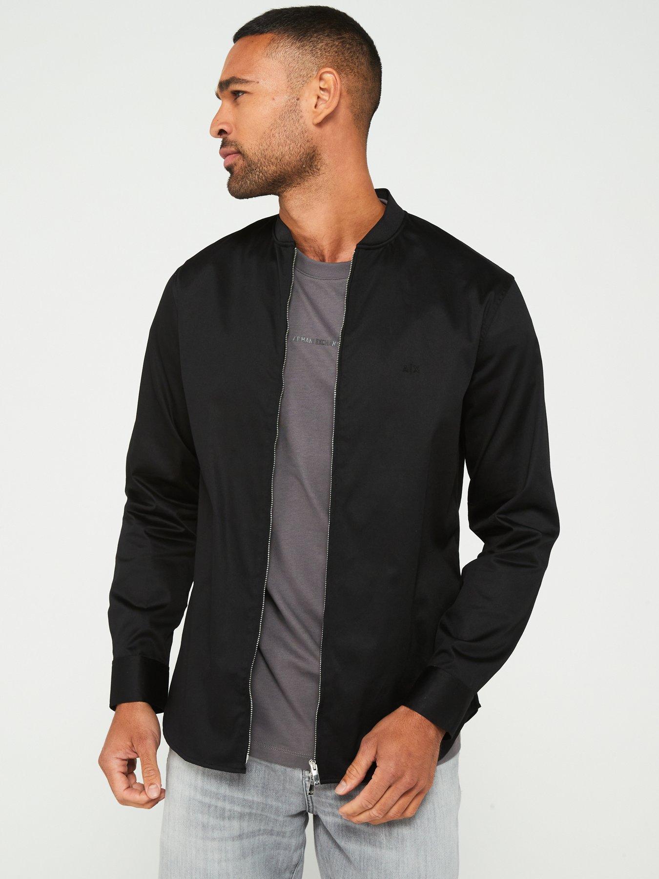 armani-exchange-armani-exchange-left-chest-logo-baseball-collar-zip-overshirt-blackfront