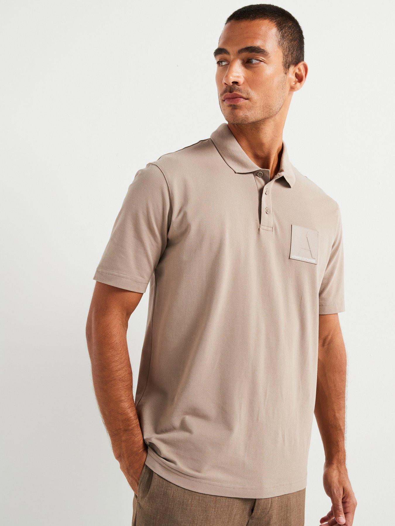 Image 1 of 4 of Armani Exchange Regular Fit A Line Left Chest Patch Logo Polo Shirt - Light Brown