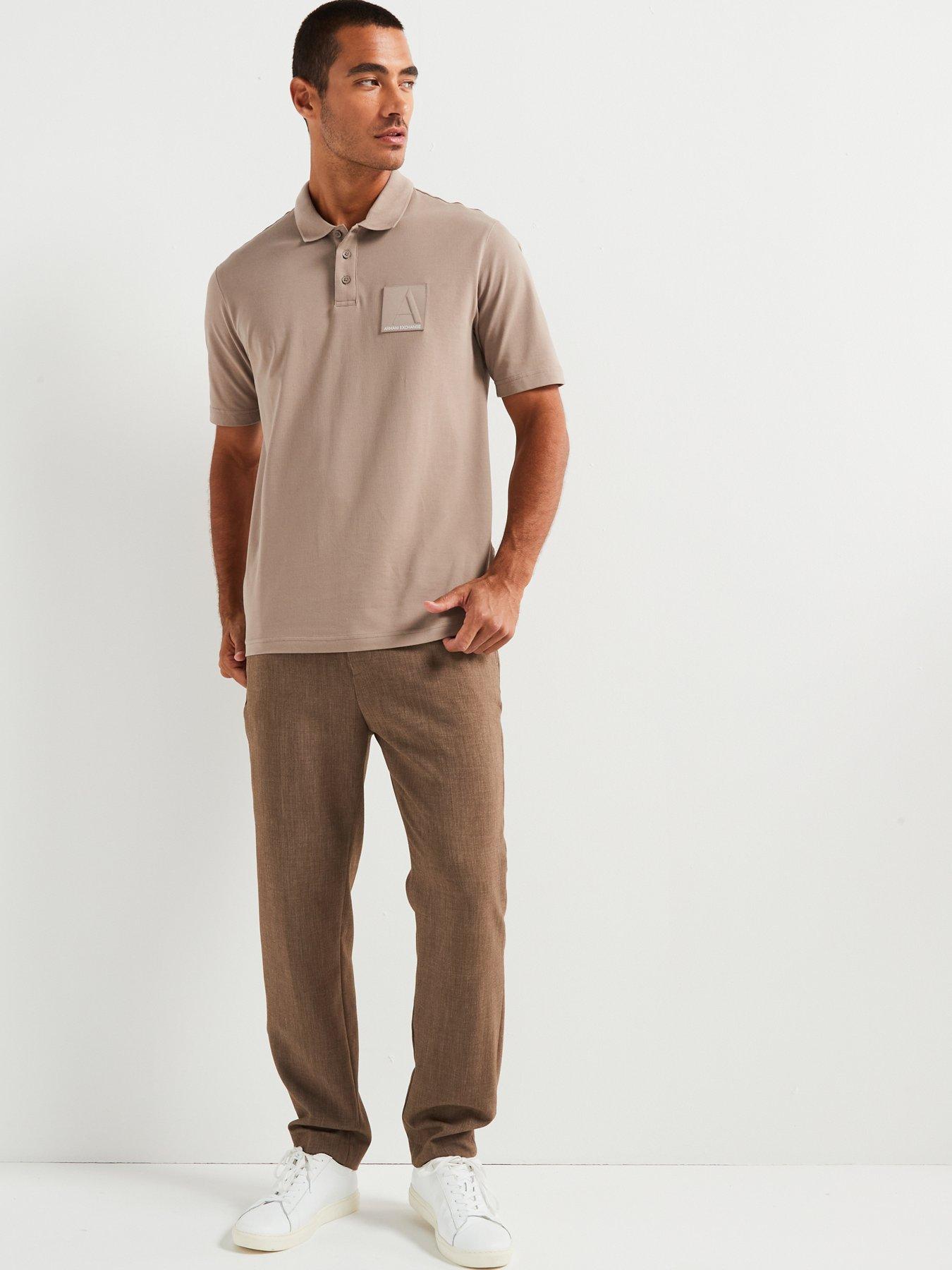 Image 3 of 4 of Armani Exchange Regular Fit A Line Left Chest Patch Logo Polo Shirt - Light Brown