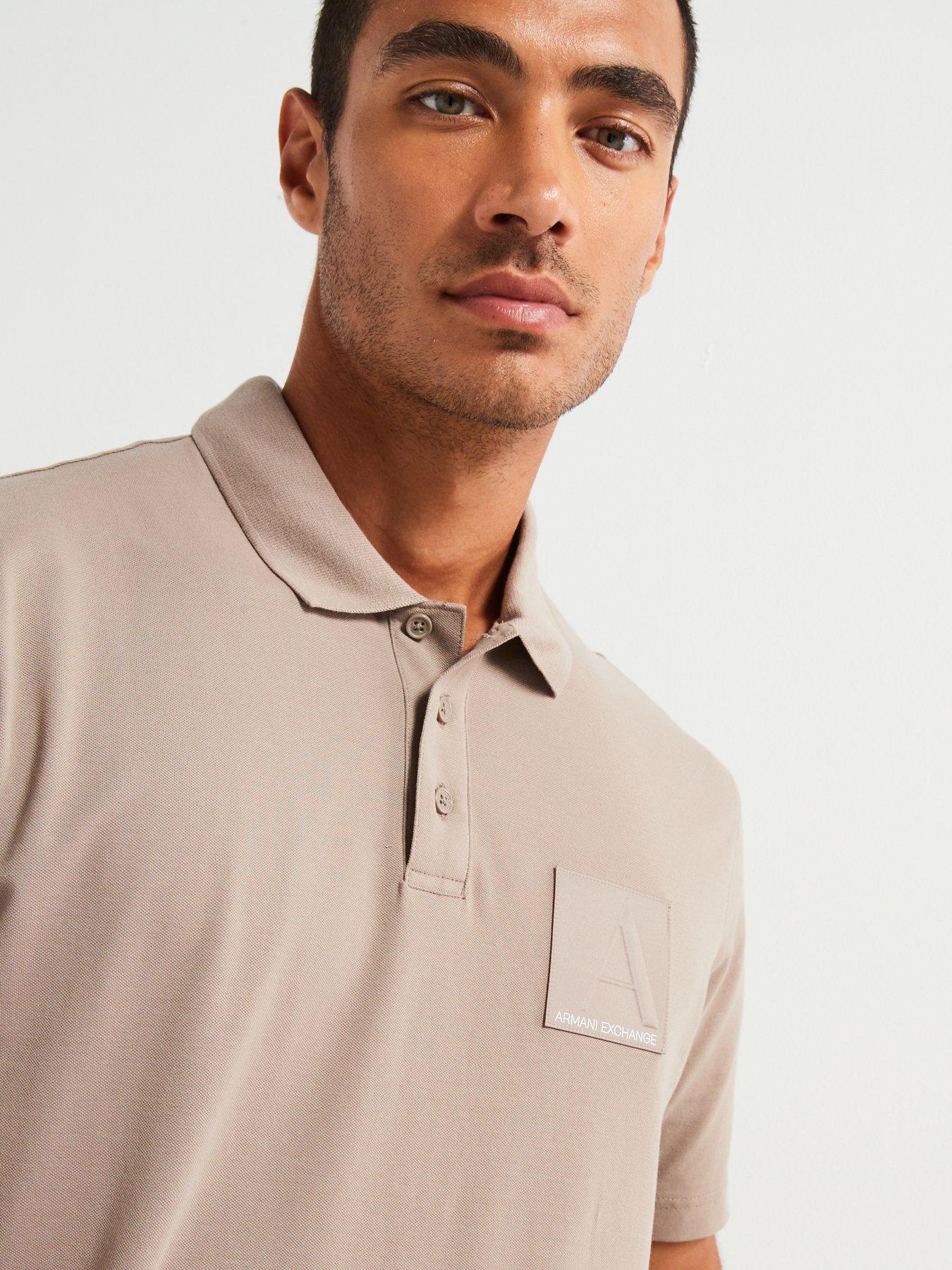 Image 4 of 4 of Armani Exchange Regular Fit A Line Left Chest Patch Logo Polo Shirt - Light Brown