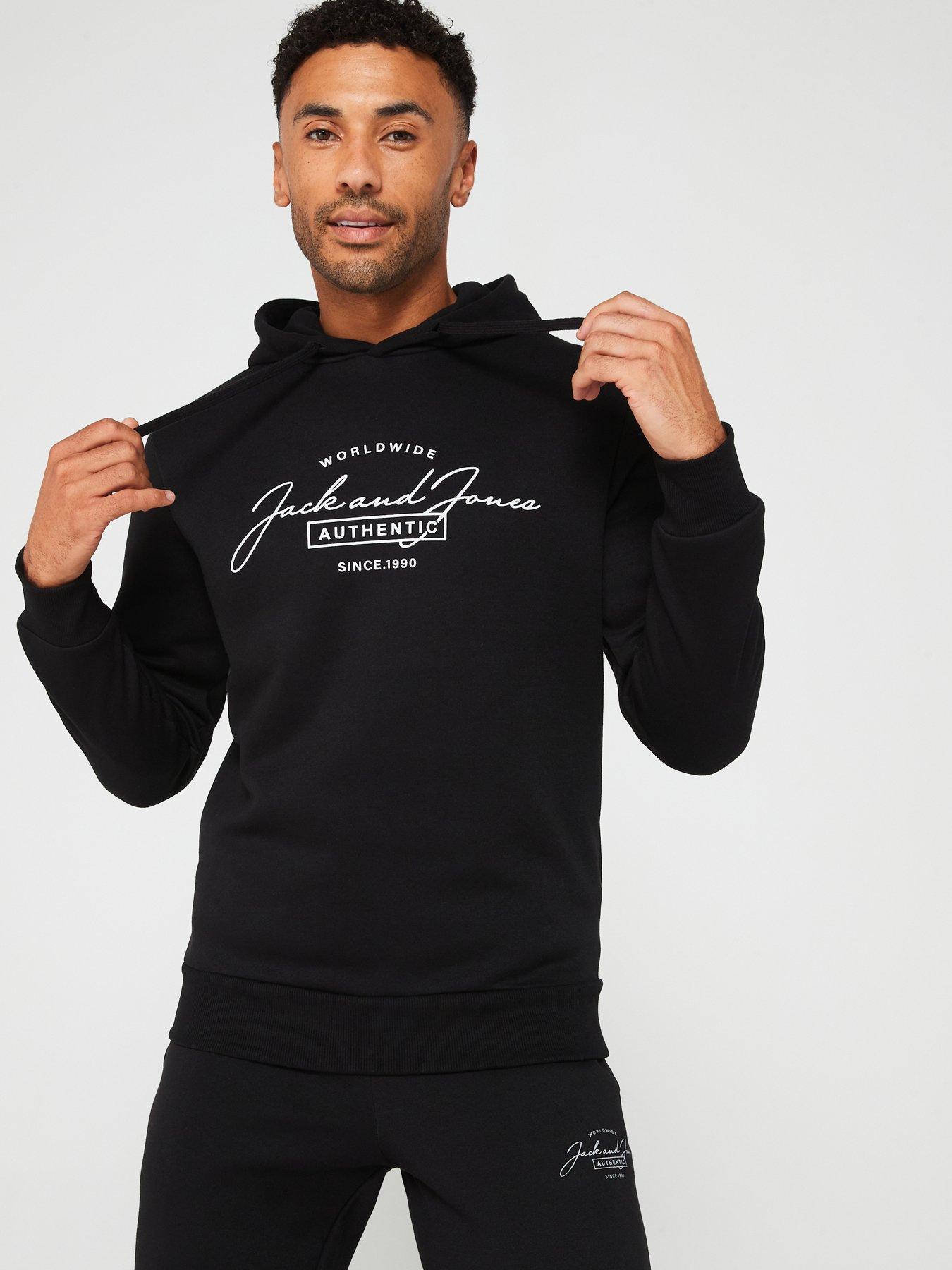 Image 1 of 6 of Jack & Jones Jack &amp; Jones Ferris Script Logo Sweat Tracksuit - Black