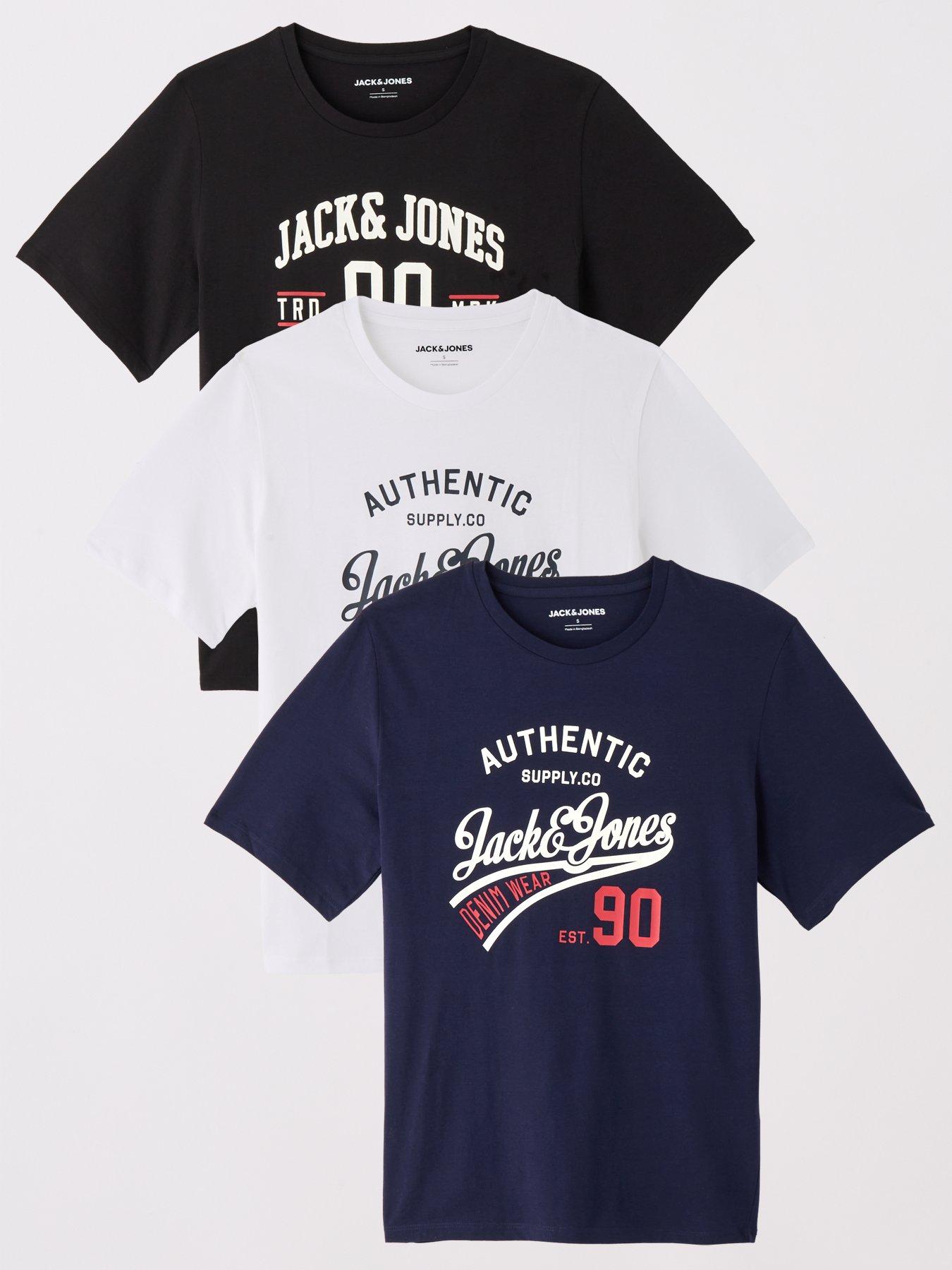 Jack & Jones 3-pack Ethan Script Logo Short Sleeve T-shirts - Multi