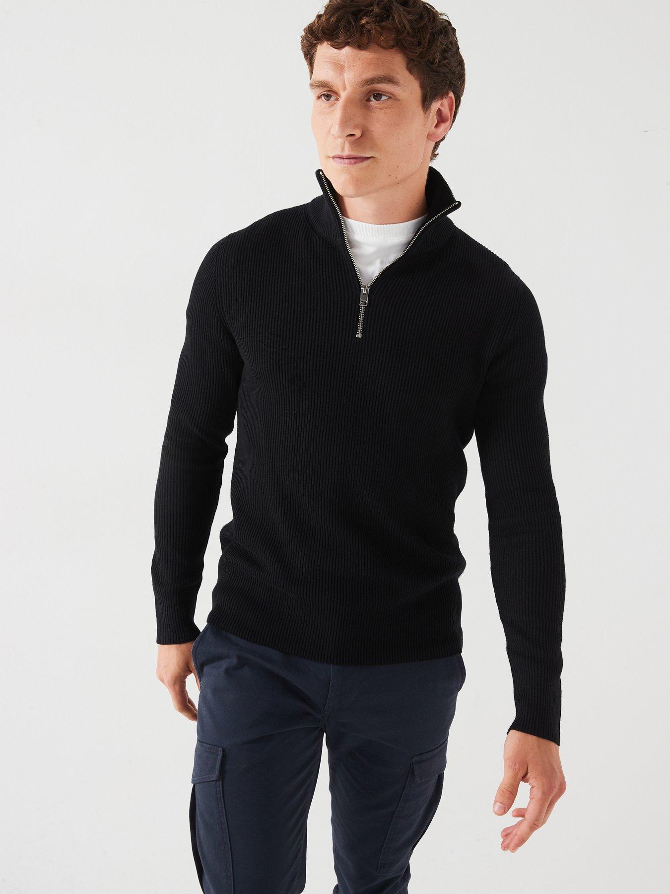 jack-jones-ribbed-half-zip-knitted-jumper-blackfront