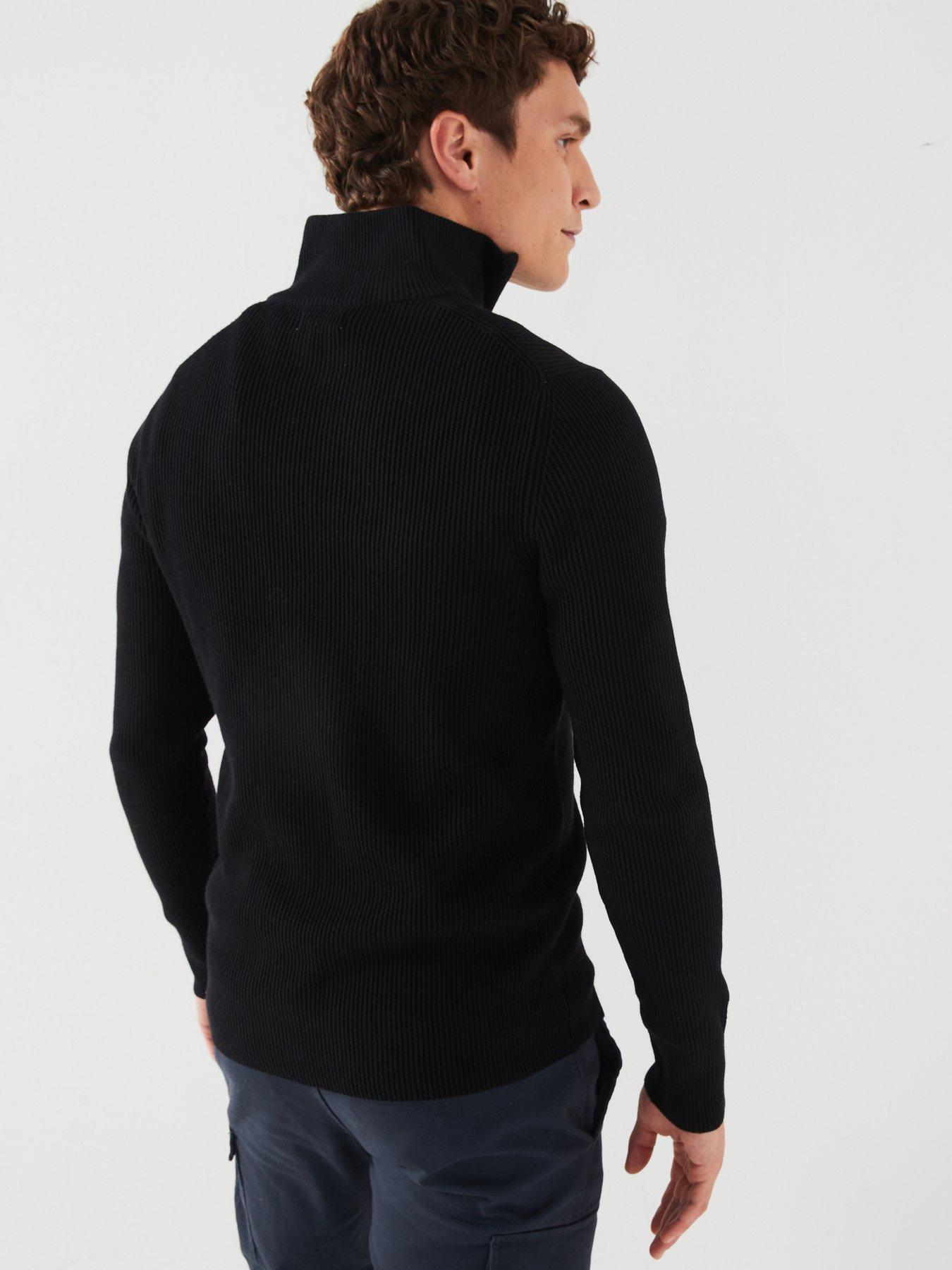 jack-jones-ribbed-half-zip-knitted-jumper-blackstillFront