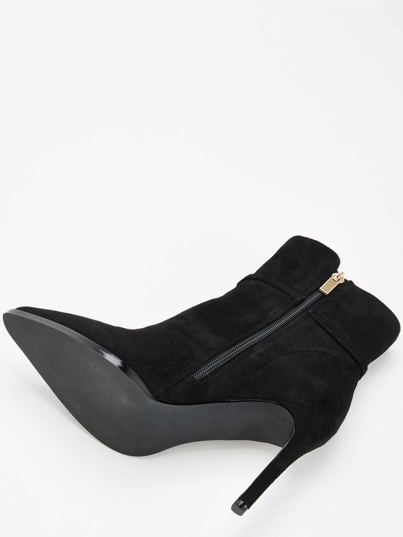 V by Very Point Toe Heeled Ankle Boot With Buckle Trim - Black | Very ...