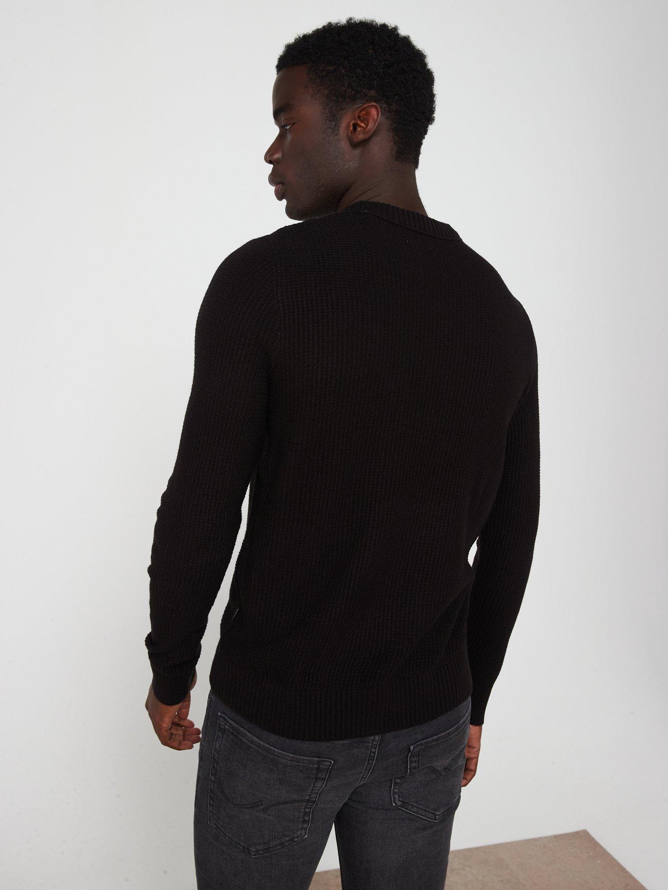 jack-jones-waffle-knitted-jumper-blackstillFront