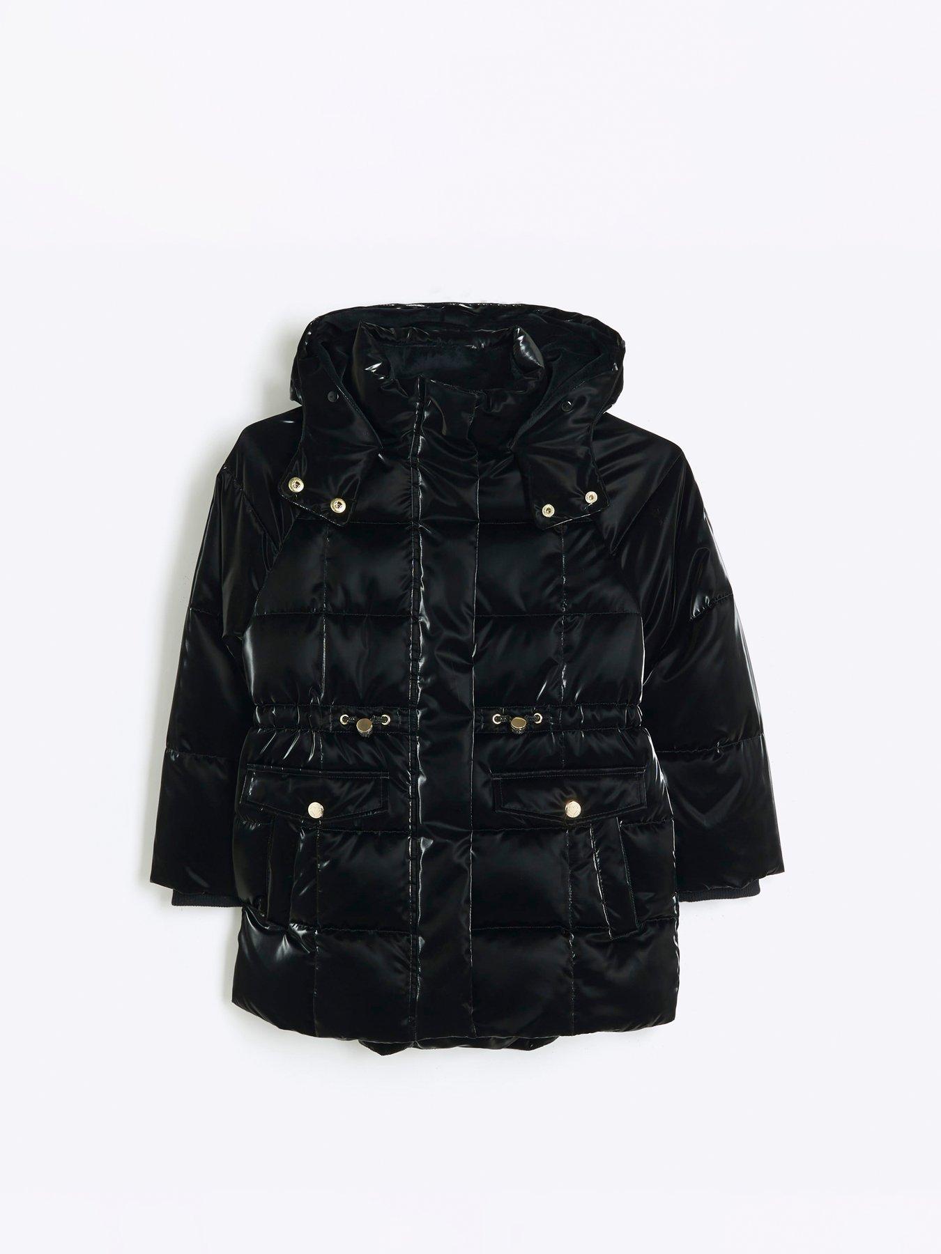 Older Girl Padded High Shine Coat Black