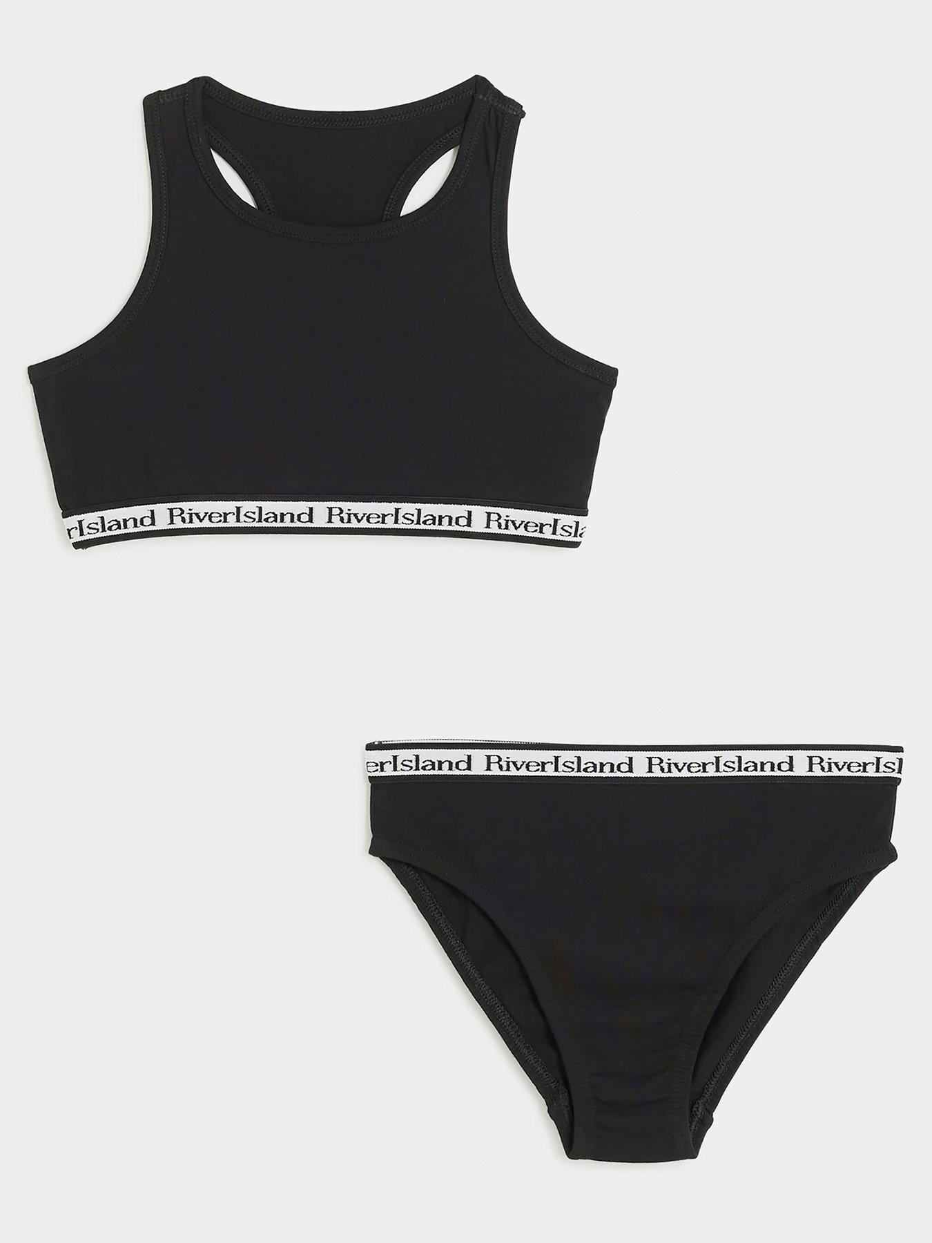 River Island Older Girl Ri Crop Top And Brief Set - Black