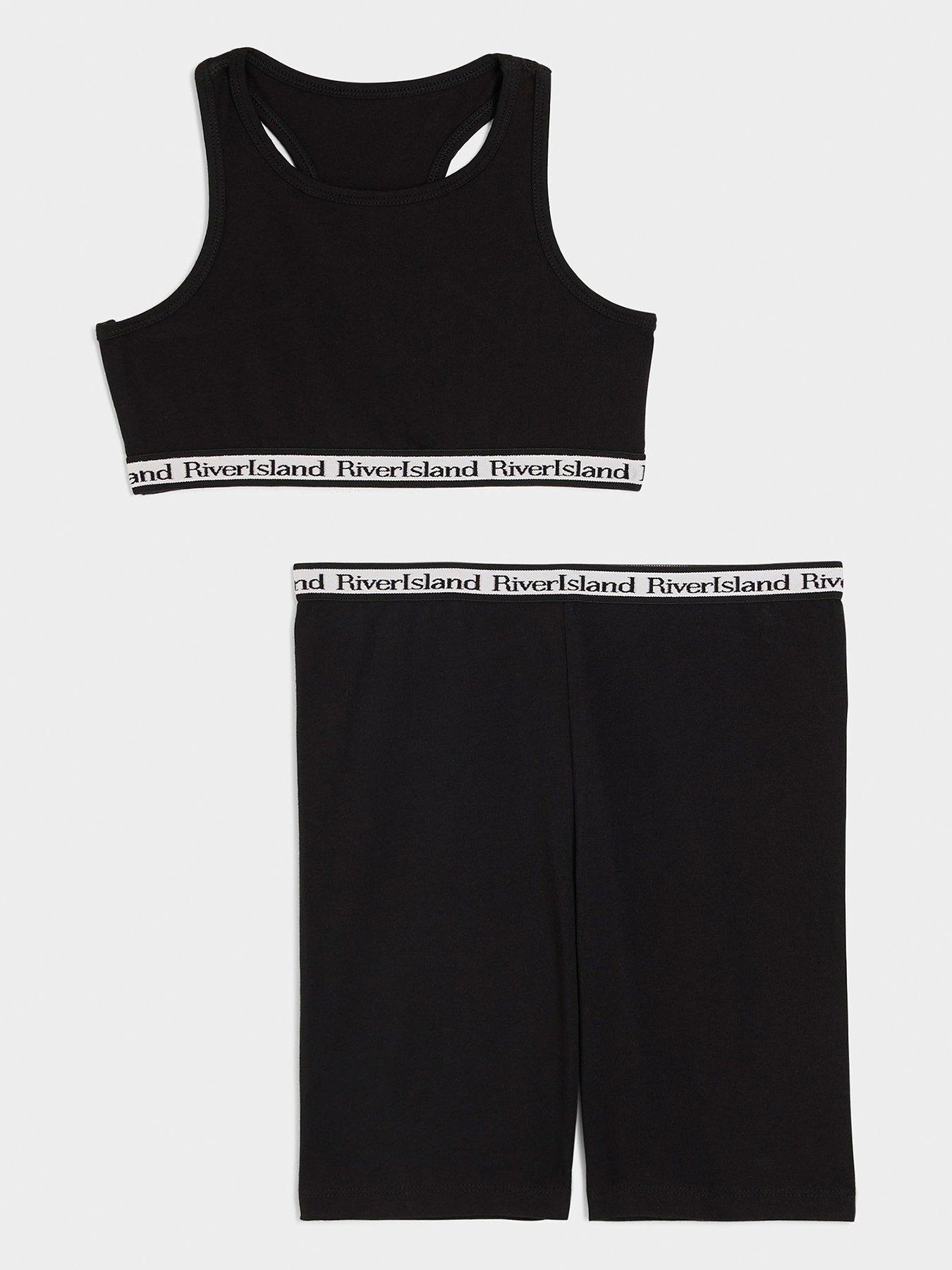 River Island Older Girl Black Crop Top And Cycle Shorts Set - Black