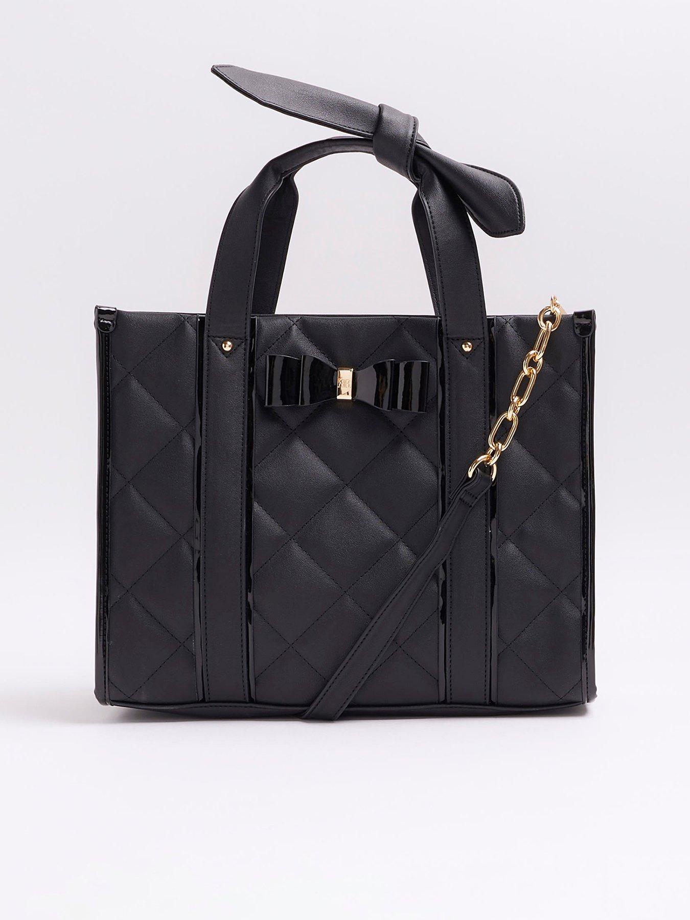 Girls Bow Quilted Boxy Shopper Black