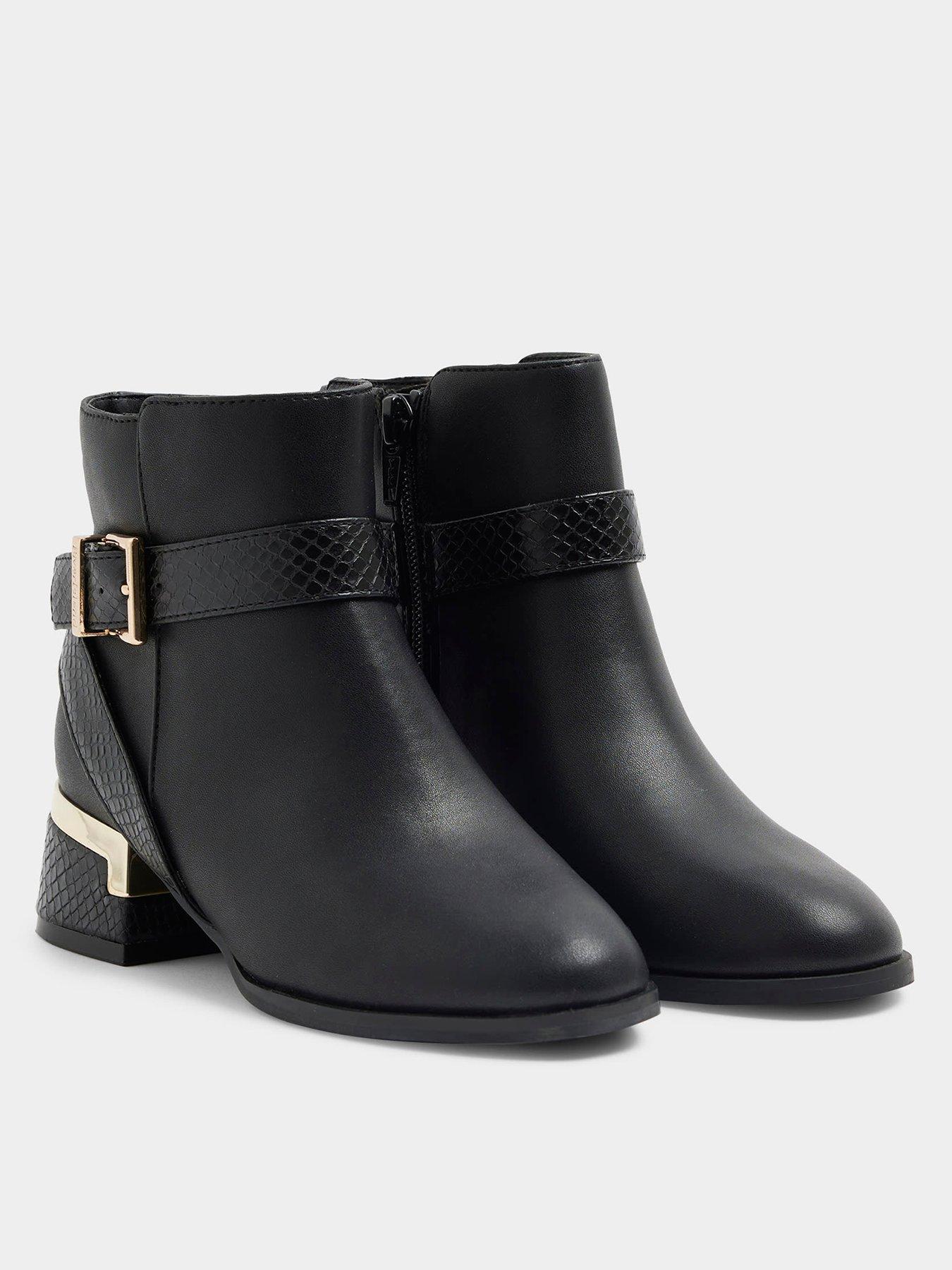 Image 2 of 5 of River Island Older Girl Buckle Detail Heeled Boots - Black