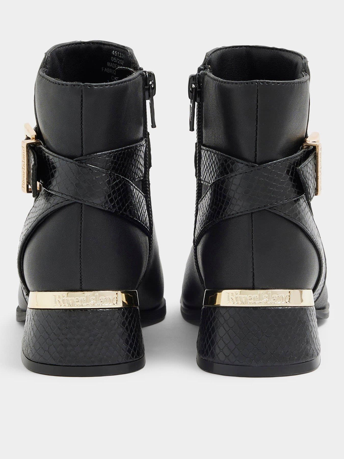 Image 3 of 5 of River Island Older Girl Buckle Detail Heeled Boots - Black