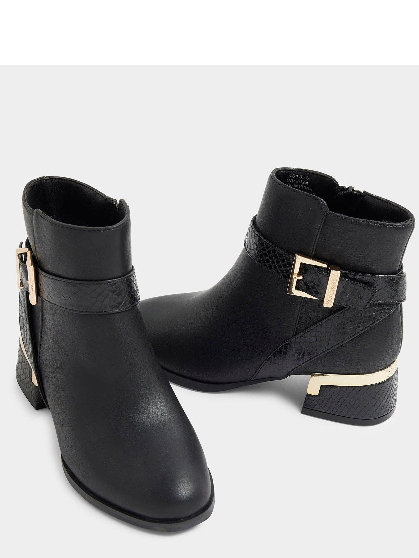 Image 4 of 5 of River Island Older Girl Buckle Detail Heeled Boots - Black