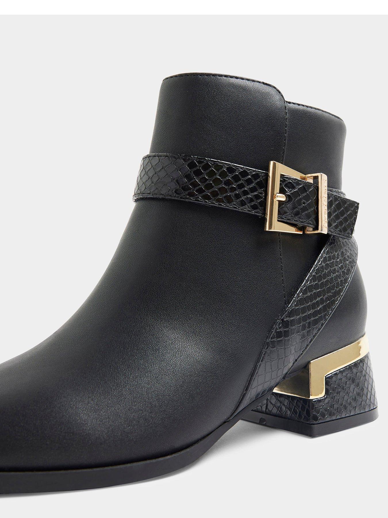 Image 5 of 5 of River Island Older Girl Buckle Detail Heeled Boots - Black