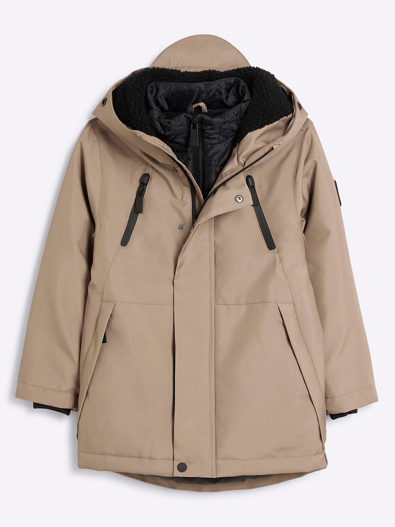Image 1 of 4 of River Island Older Boy Parka Coat - Beige