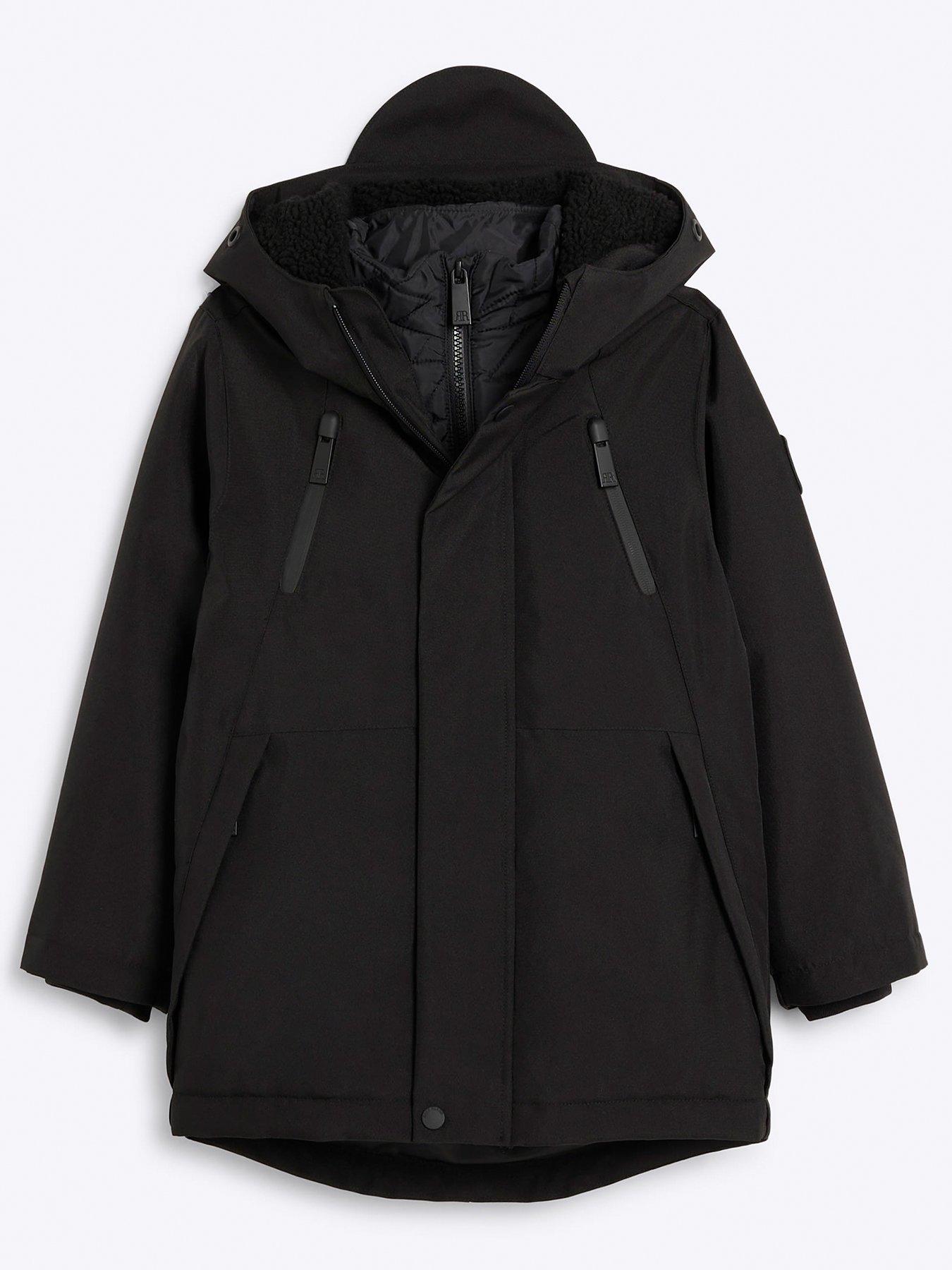 Image 1 of 4 of River Island Older Boy Parka Coat - Black