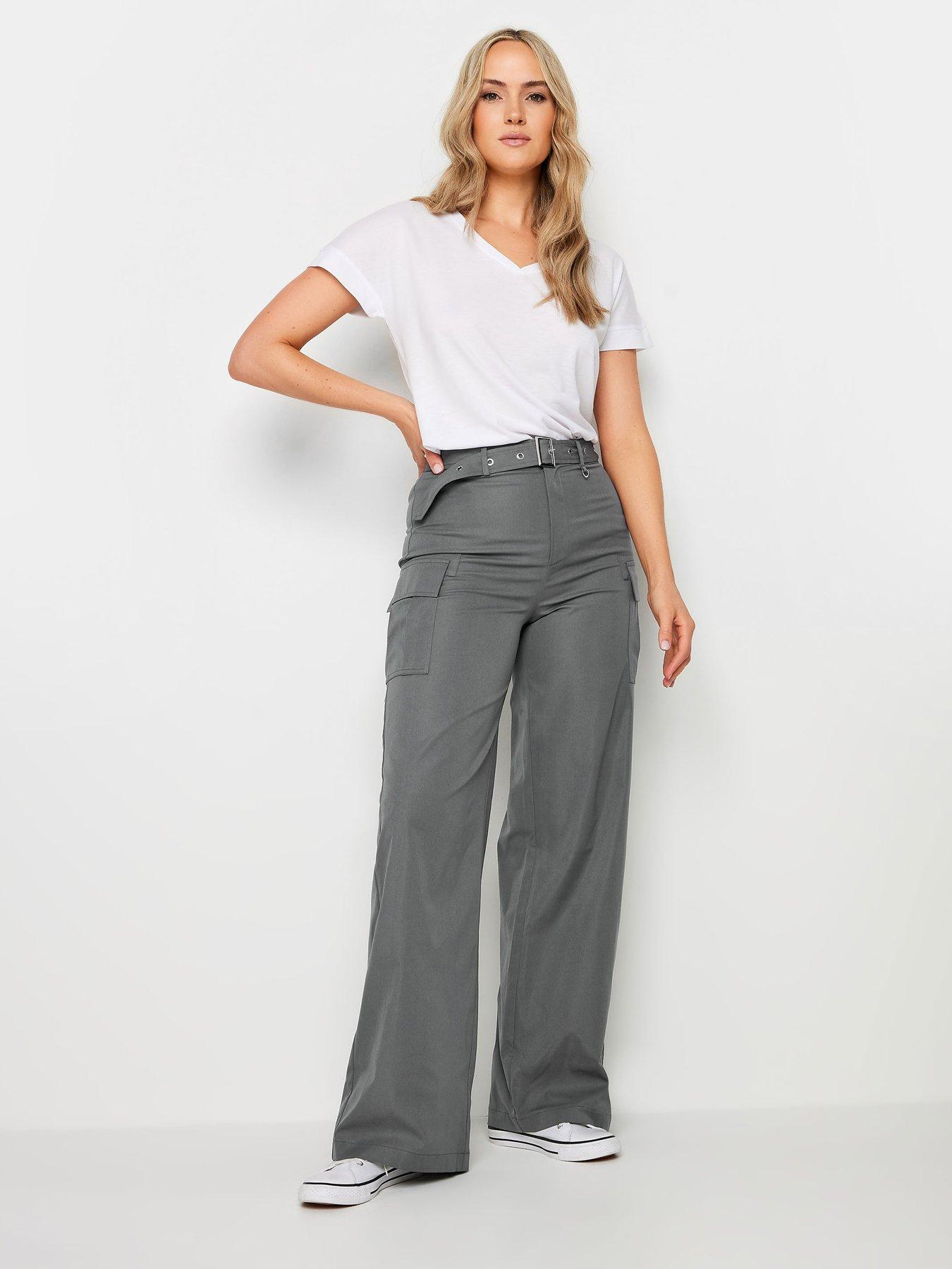 Image 3 of 3 of Long Tall Sally Tall Belted Wide Leg Trousers - Grey