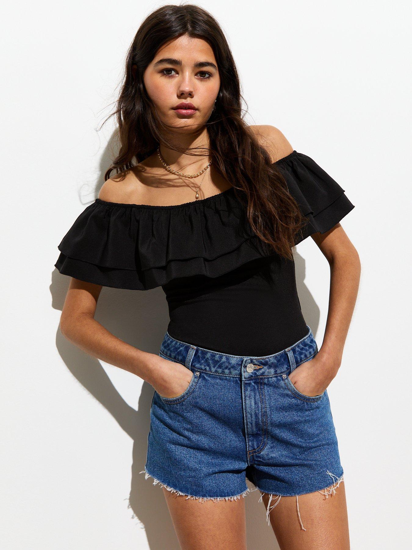 new-look-black-frill-off-shoulder-bardot-bodysuit