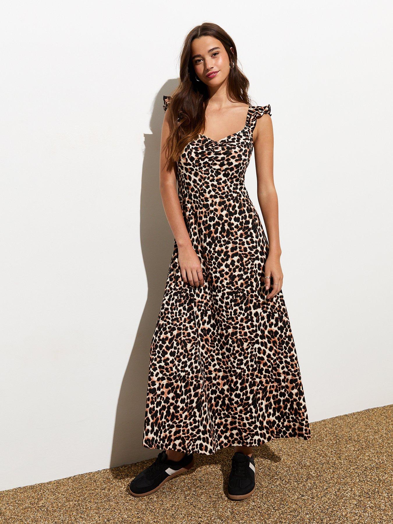 new-look-animal-ruched-front-midi-dress-brownprintfront