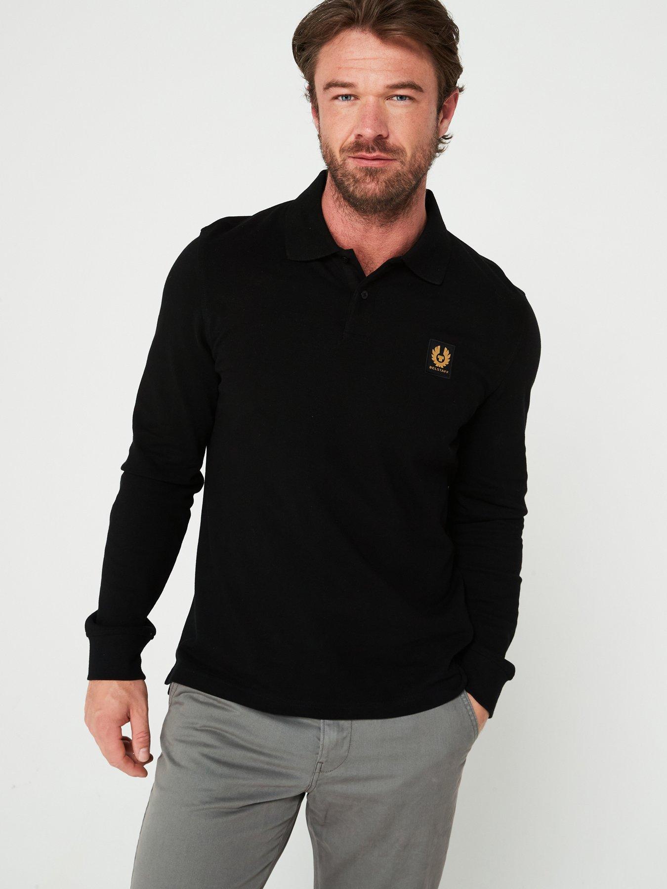 Image 1 of 4 of Belstaff Patch Logo Long Sleeve Polo Shirt - Black