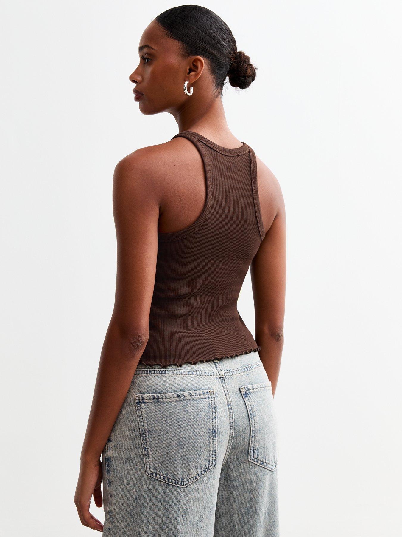 new-look-brown-frill-hem-crop-racer-veststillFront