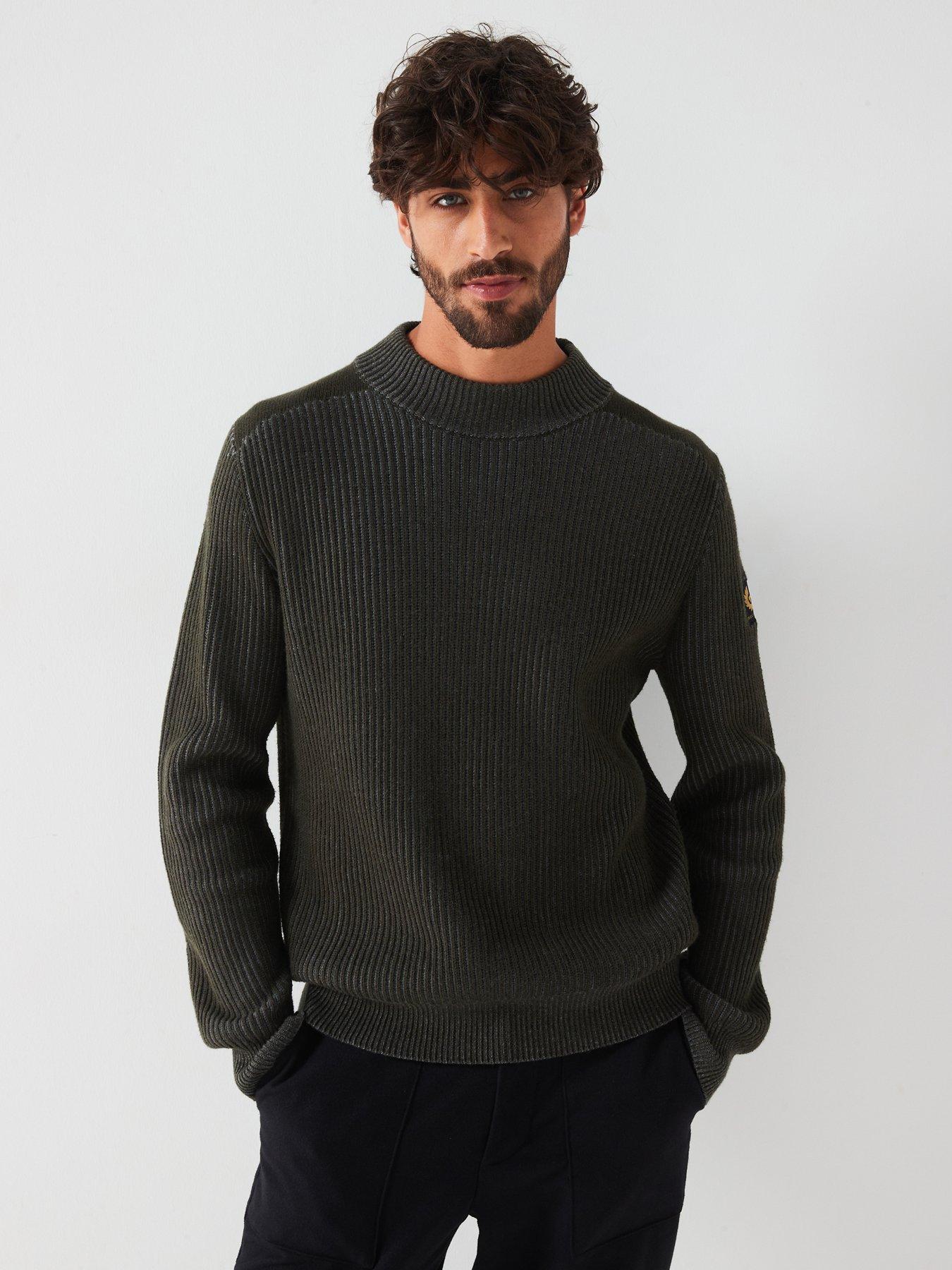 undefined Belstaff Stanley Ribbed Heavy Mock Neck Knitted Jumper - Khaki