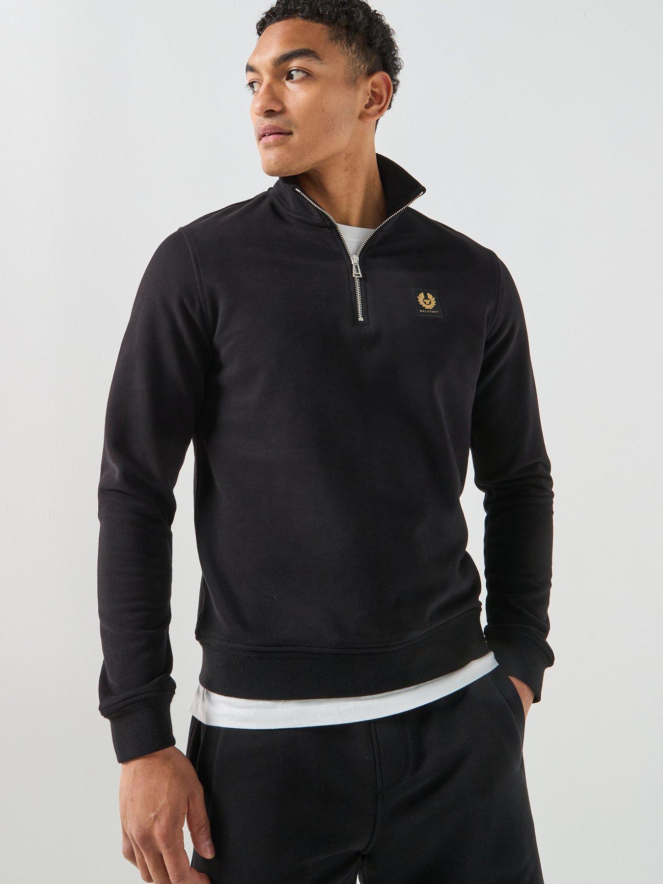 Image 1 of 6 of Belstaff Left Chest Patch Logo Regular Fit 1/4 Zip Sweatshirt - Black