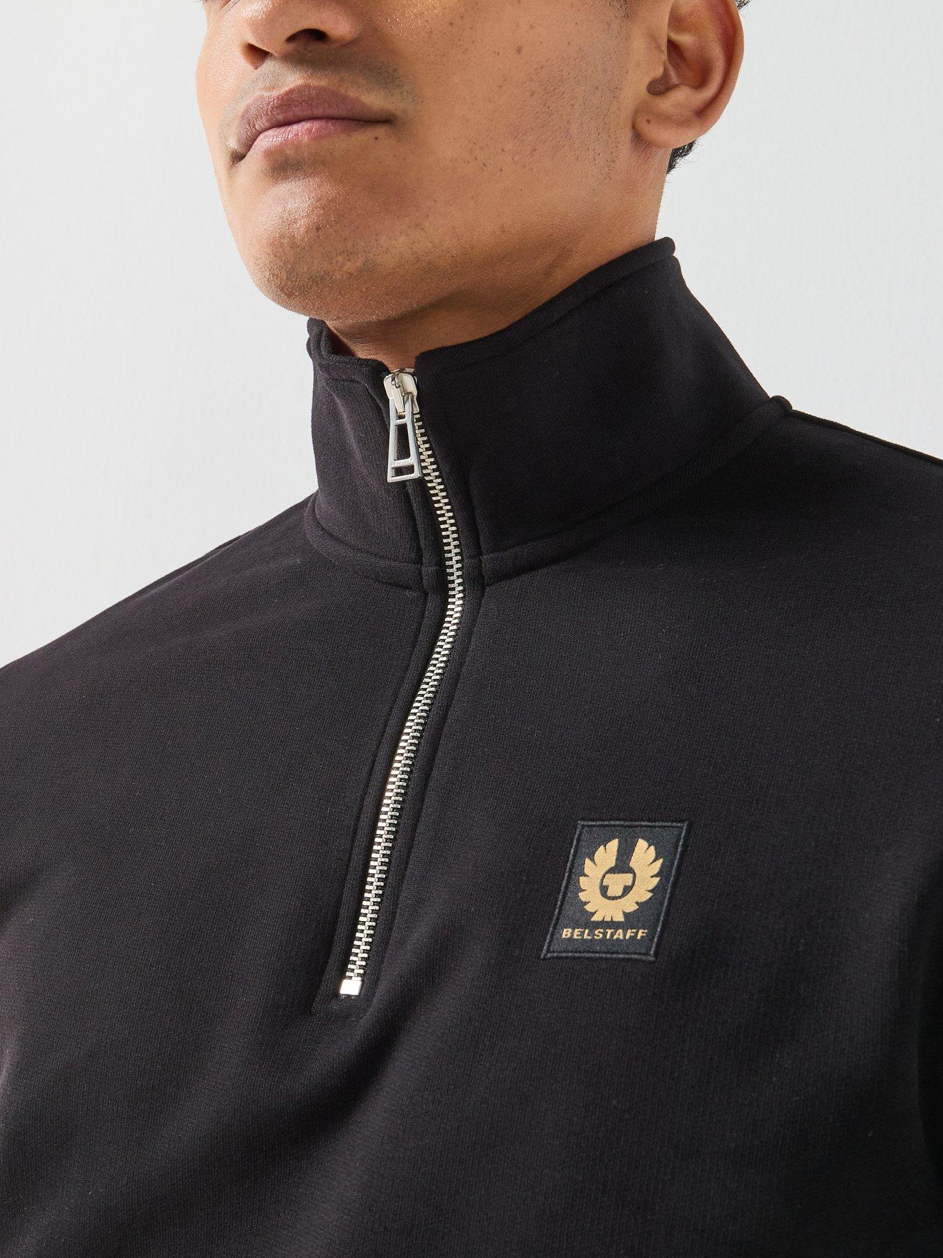Image 4 of 6 of Belstaff Left Chest Patch Logo Regular Fit 1/4 Zip Sweatshirt - Black