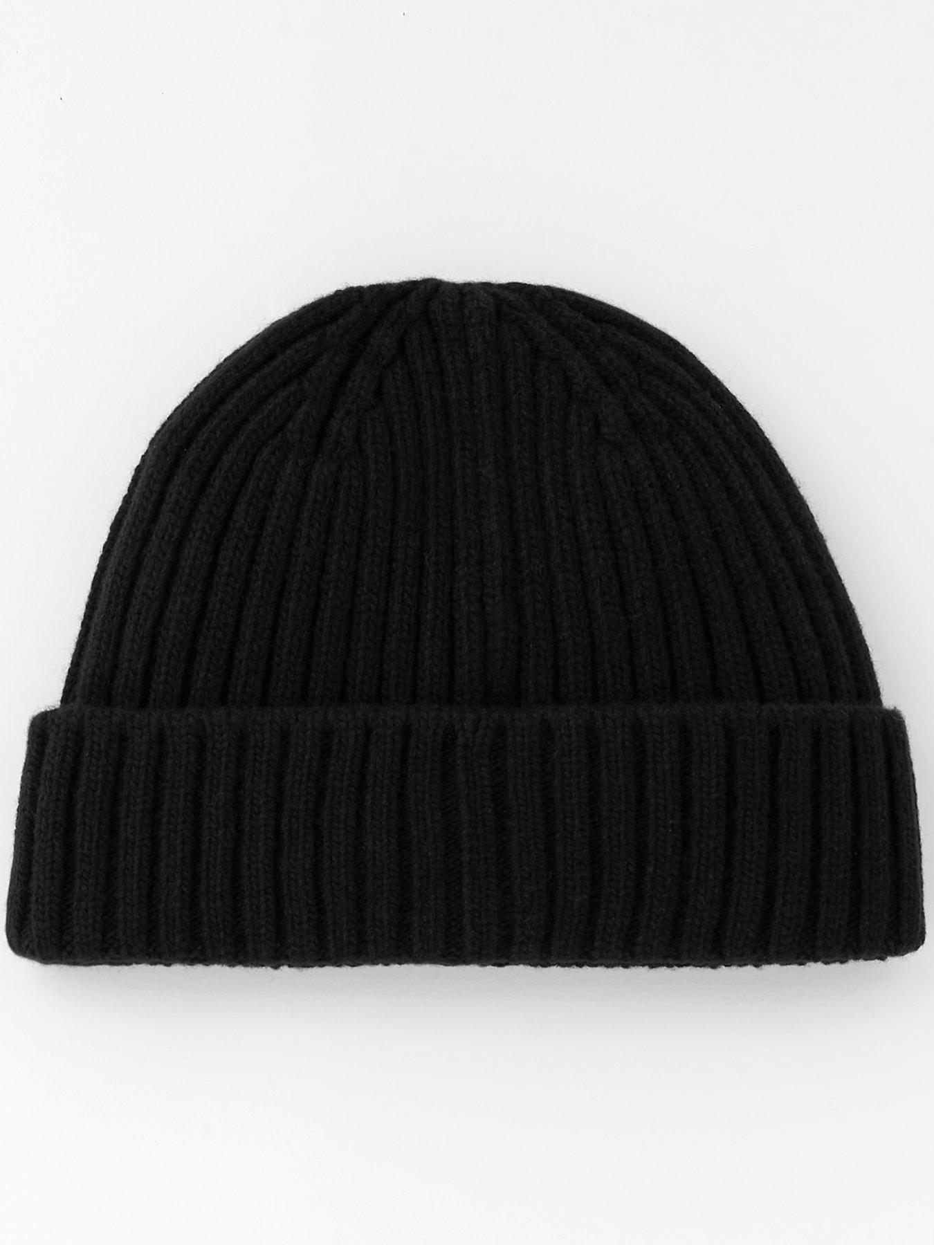 Image 2 of 3 of Belstaff Watch Logo Patch Ribbed Beanie Hat - Black