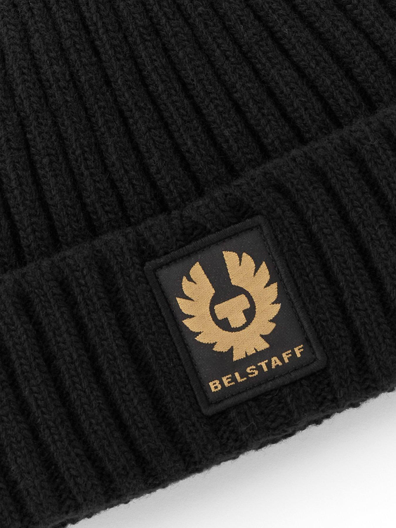 Image 3 of 3 of Belstaff Watch Logo Patch Ribbed Beanie Hat - Black